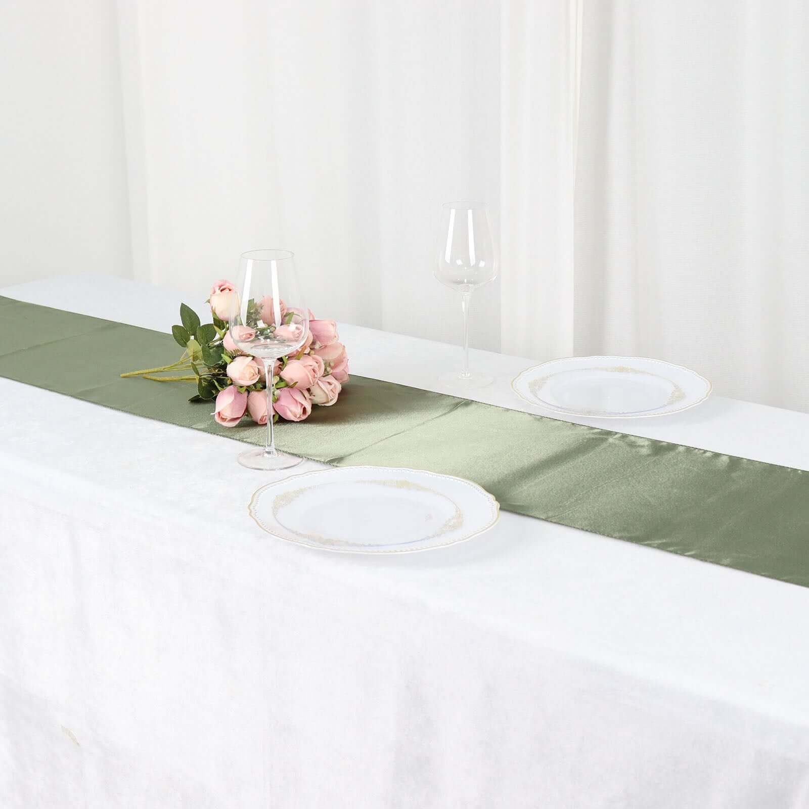 Satin 12"x108" Table Runner Dusty Sage Green - Stylish Table Linen