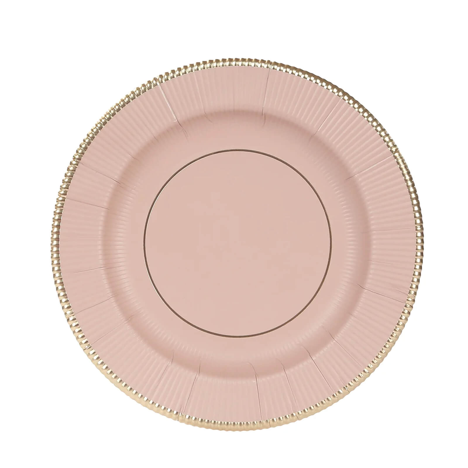 25-Pack Paper 8" Round Dessert Plates in Dusty Rose Sunray Design with Gold Rim - Disposable Heavy Duty 350GSM Appetizer Salad Plates