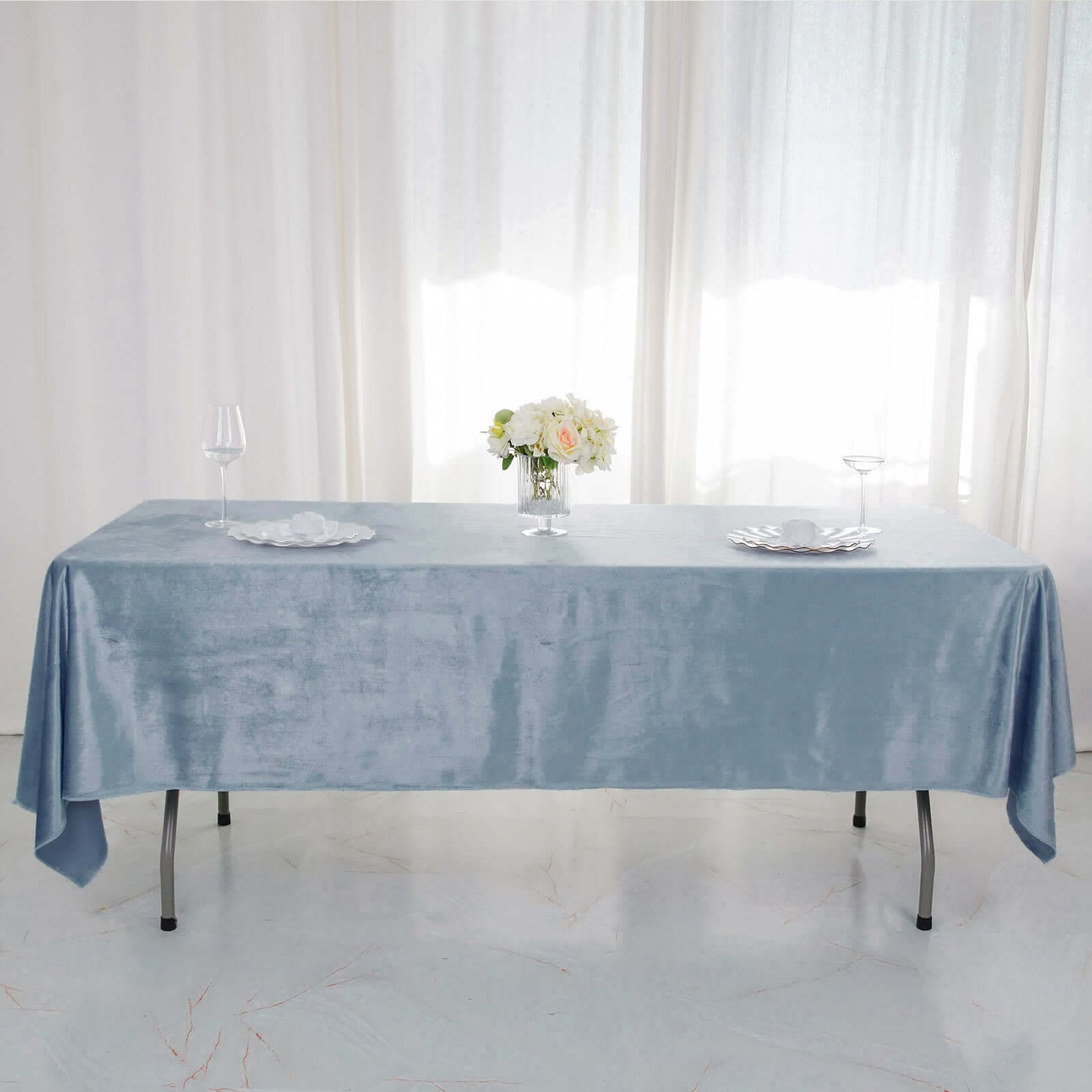 Premium Velvet 60"x102" Rectangle Tablecloth Dusty Blue - Reusable & Soft Table Cover