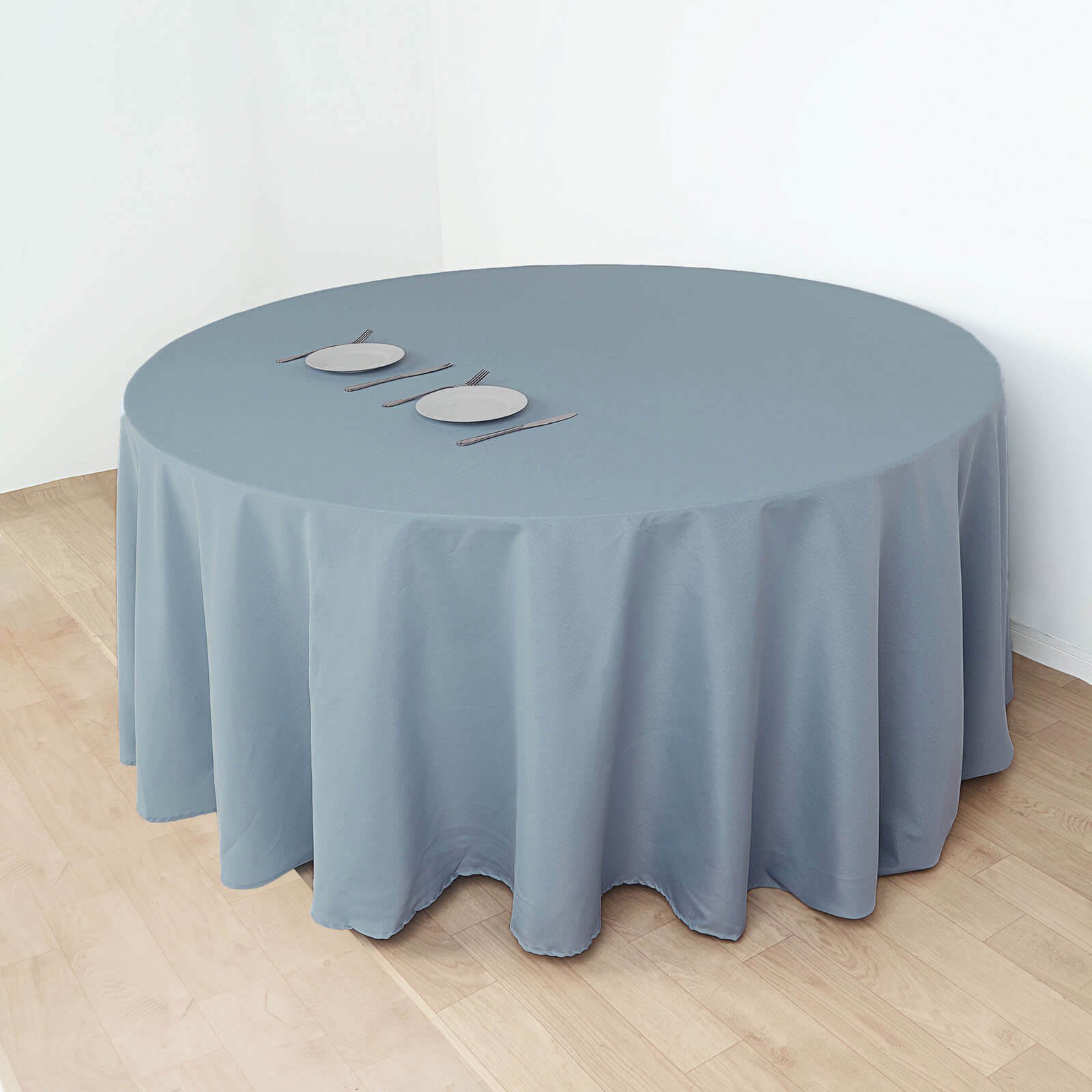 Polyester 132" Round Tablecloth Dusty Blue - Seamless Chic Table Cover