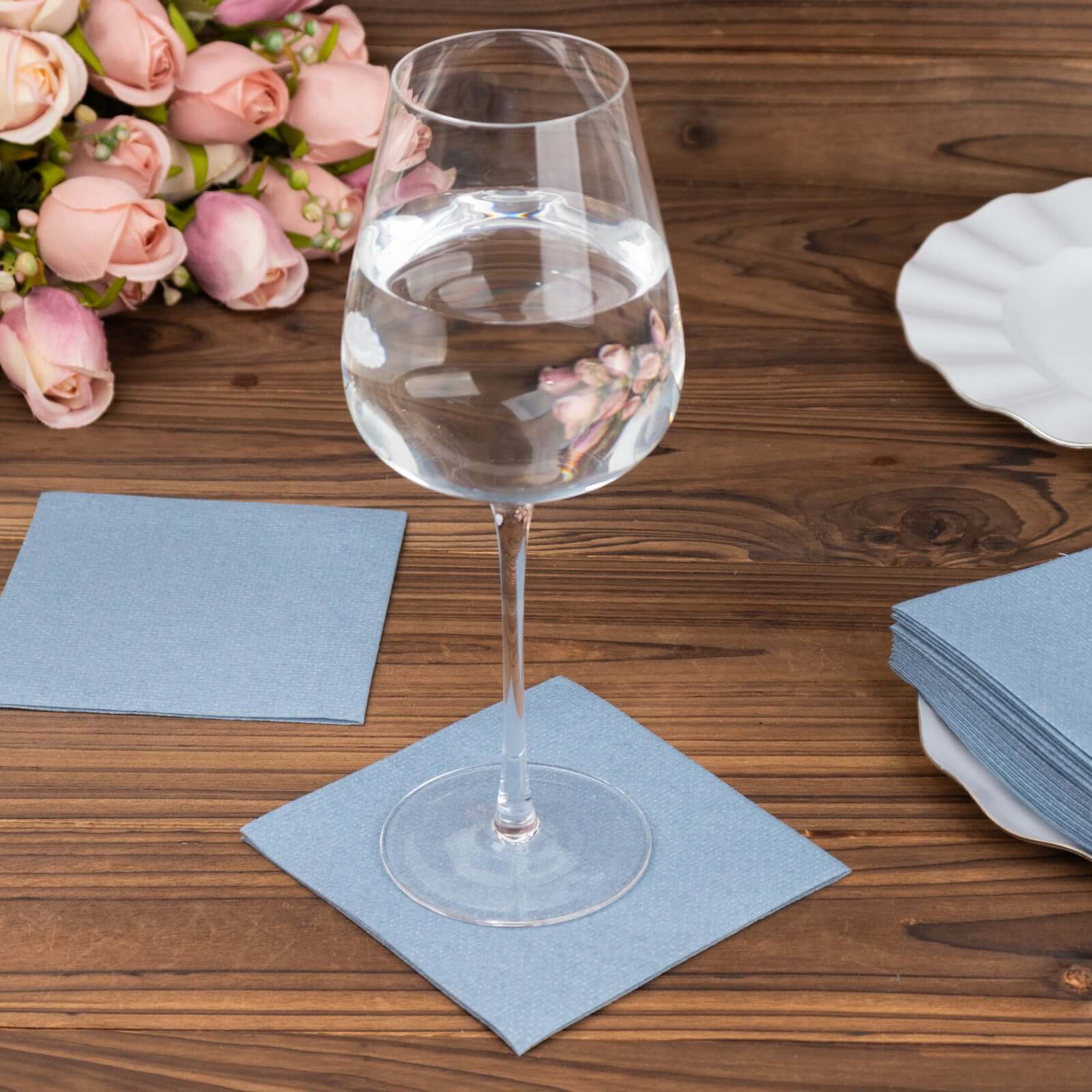 20 Pack Linen-Like Paper 5"x5" Napkins Dusty Blue - Highly Absorbent Airlaid Napkins