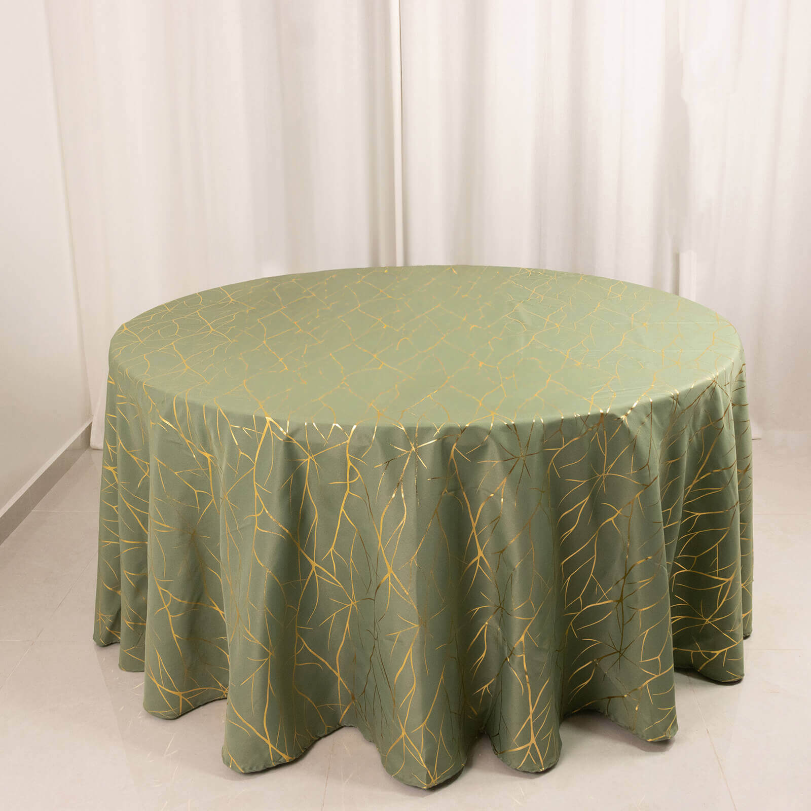 Polyester 120" Round Tablecloth Dusty Sage Green with Gold Foil Tree Branch Pattern - Wrinkle-Resistant Seamless Table Cover for Classy Events
