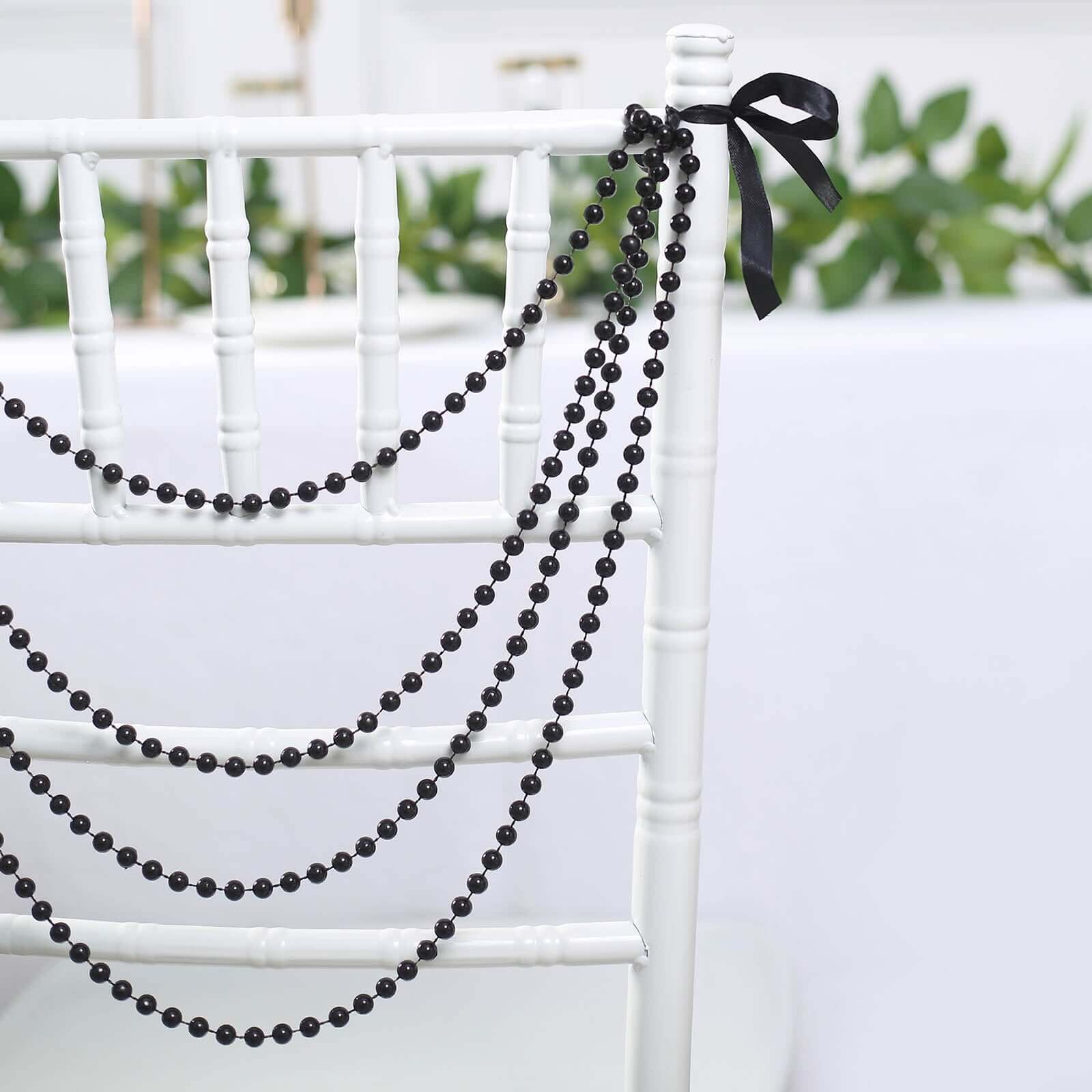 Faux Pearl Beaded 16" Chair Back Garland Sash Black Gatsby-Inspired Style - Pre-Tied Chic Wedding Decor for Chiavari Chairs