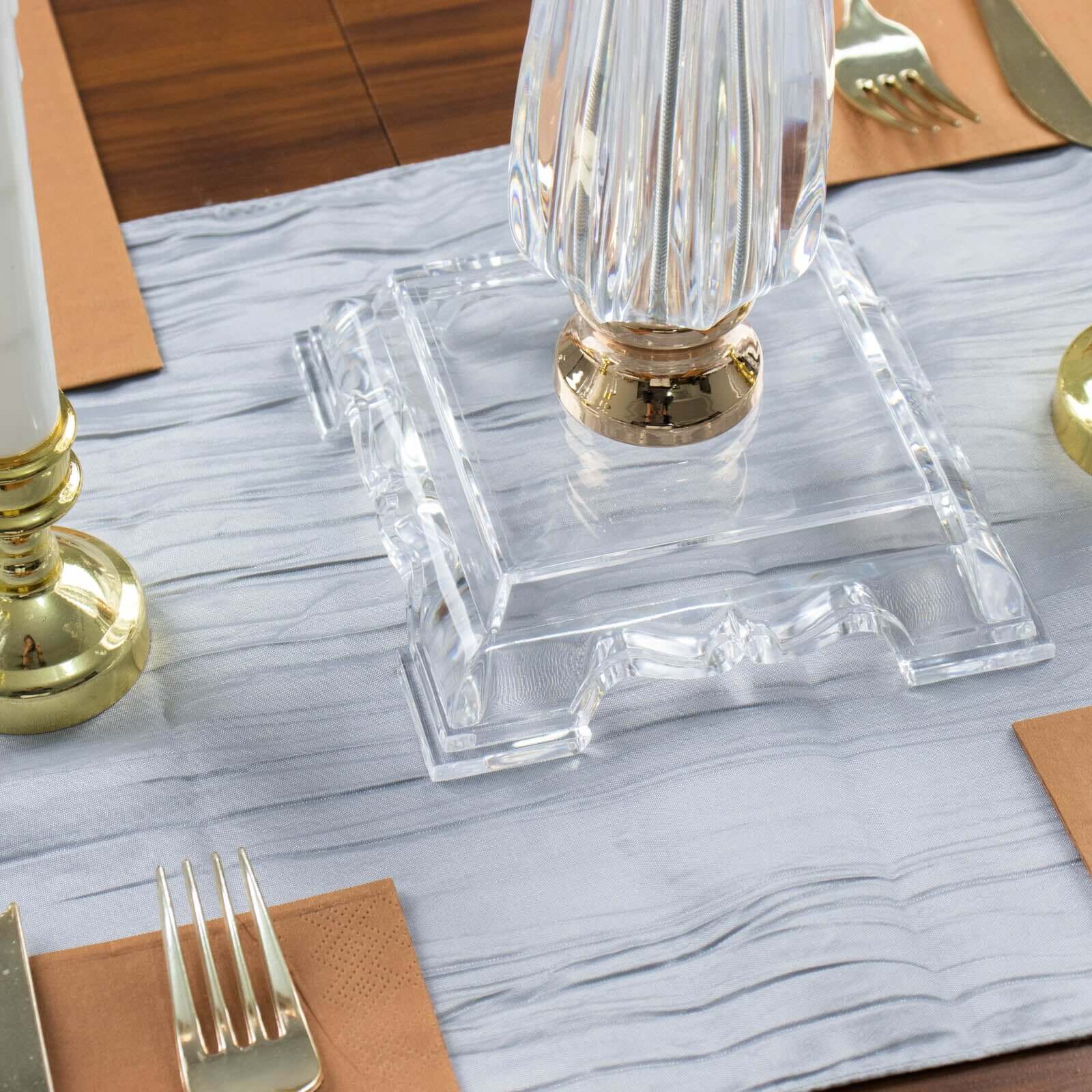 Acrylic Crystal Pillar Candle Stand Gold/Clear - Table Centerpiece and Wedding Flower Bowl Pedestal 32"