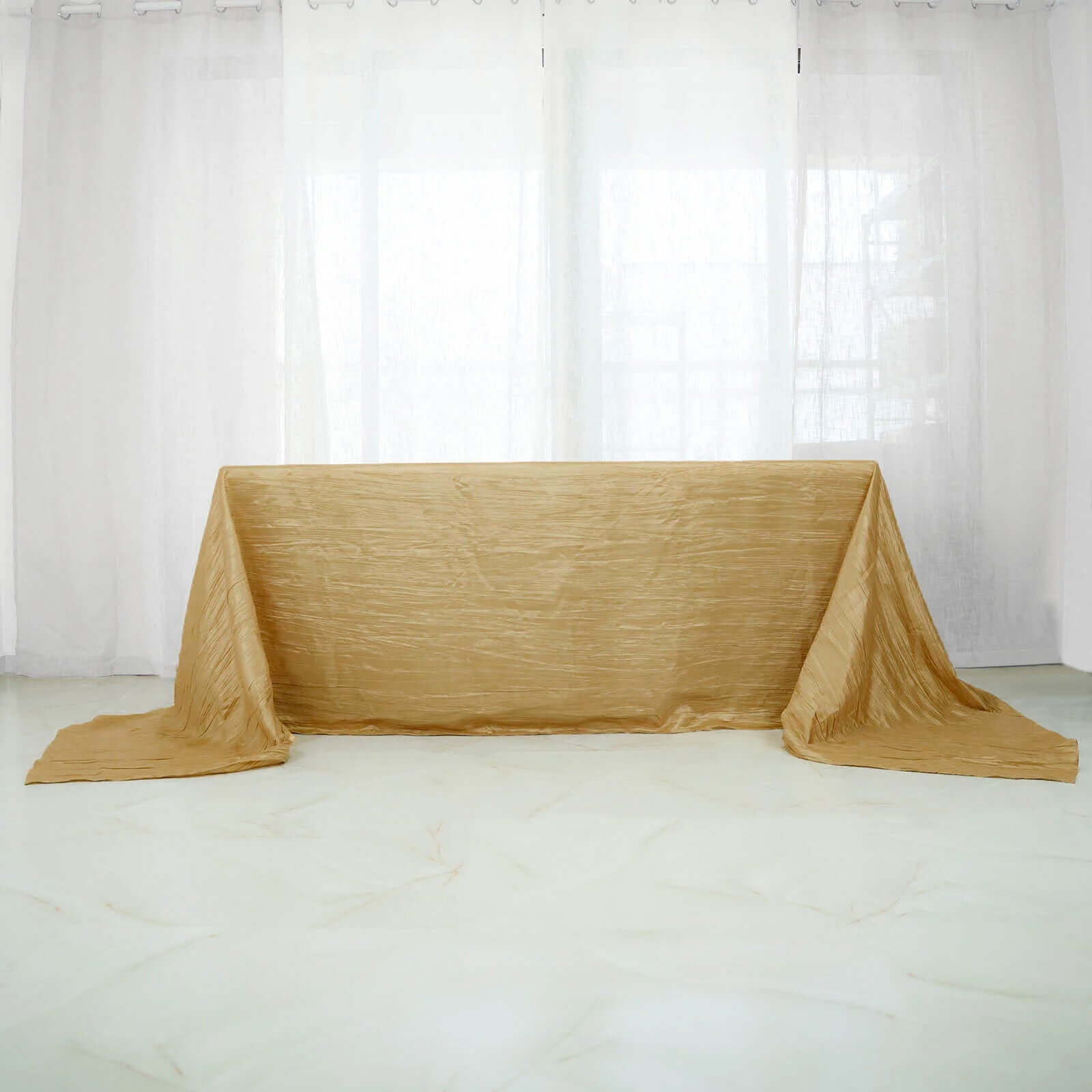Taffeta 90"x156" Rectangle Tablecloth Gold - Seamless Accordion Crinkle Design for Stylish Celebrations