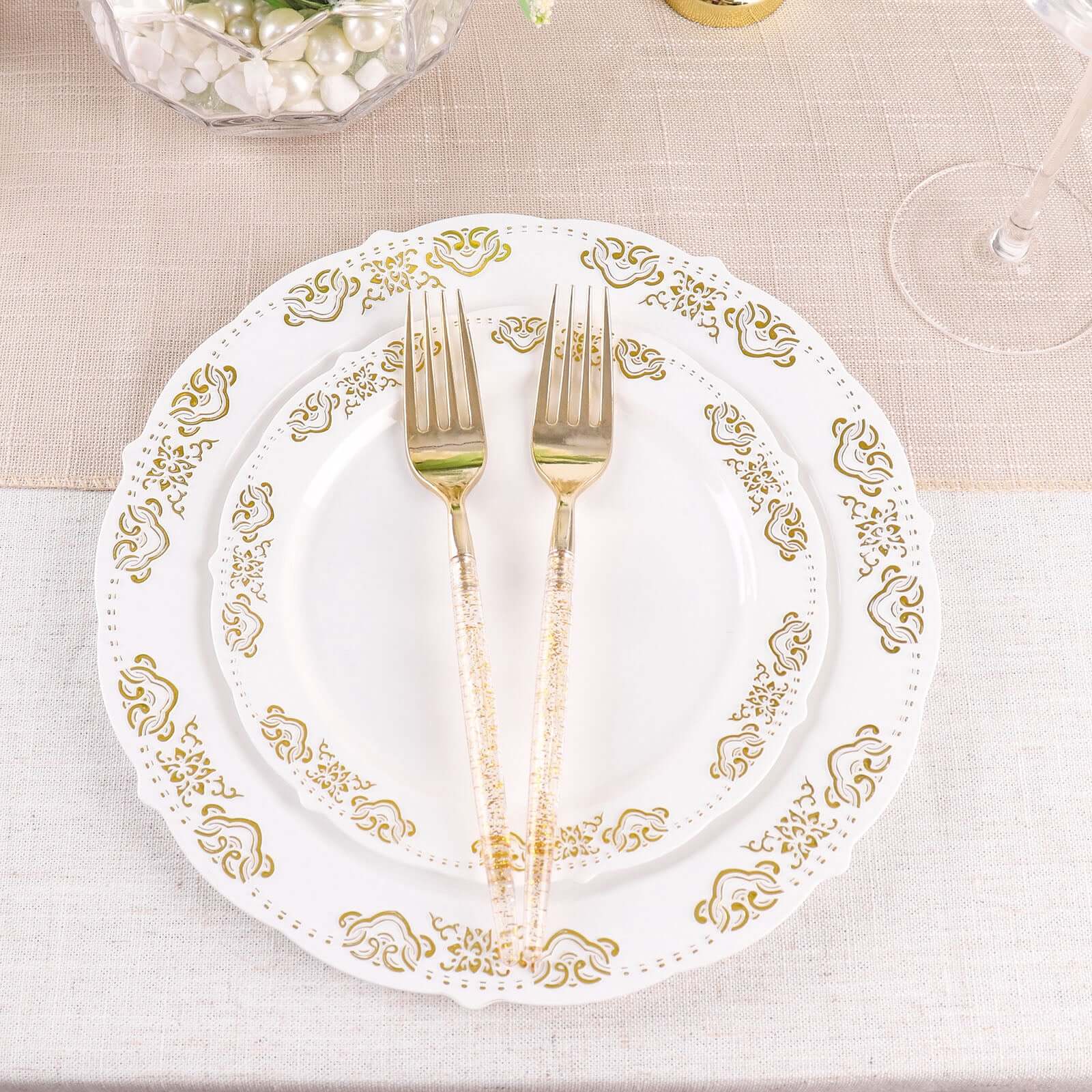 24-Pack Plastic Forks with Gold Glitter - Disposable Silverware Cutlery for Events