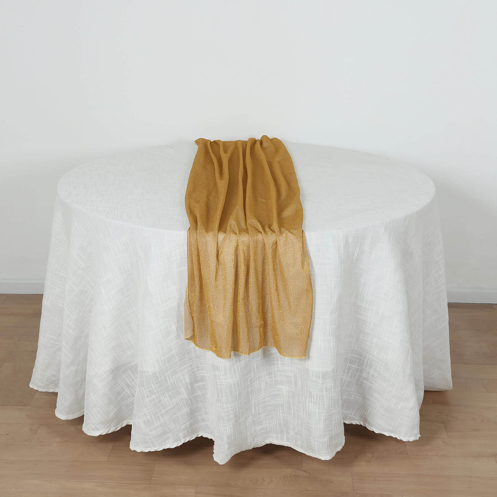 Glitter Gauze 27"x120" Table Runner Gold - Sparkling Reusable Wrinkle-Free Sheer Table Linen for Events