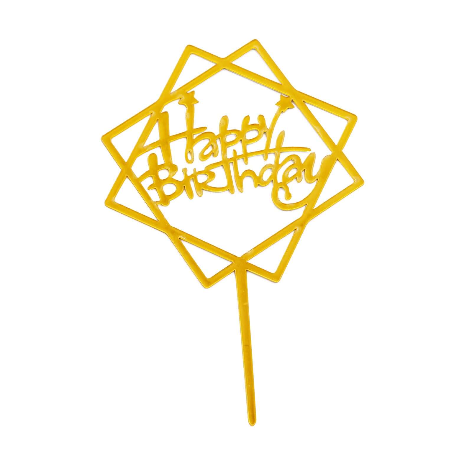 6-Pack Acrylic Happy Birthday Cake Toppers Gold Assorted Styles - Fun Reusable Cake Inserts for DIY Party Decoration Supplies