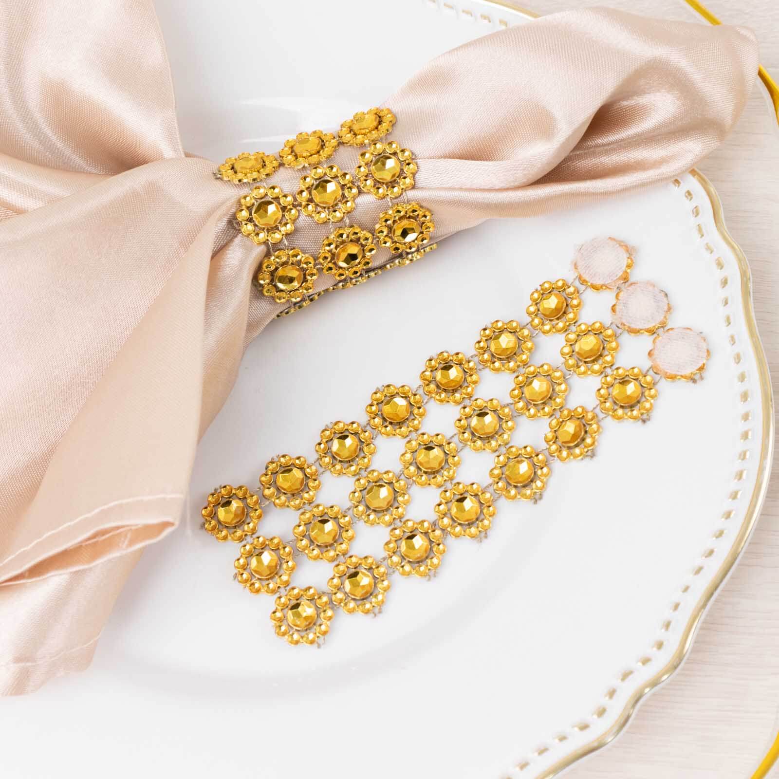10 Pack Gold Sunflower Diamond Rhinestones Napkin Holders With Velcro, Elegant Wedding Napkin Rings