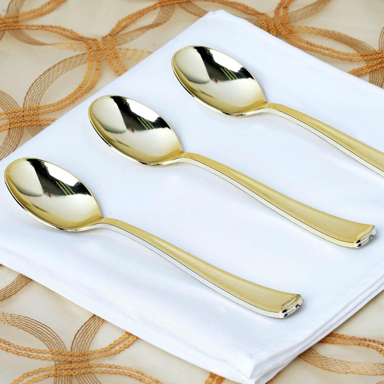 24-Pack Plastic Utensil Set Metallic Gold Classic Heavy Duty - Decorative Disposable Tableware 7", 8"