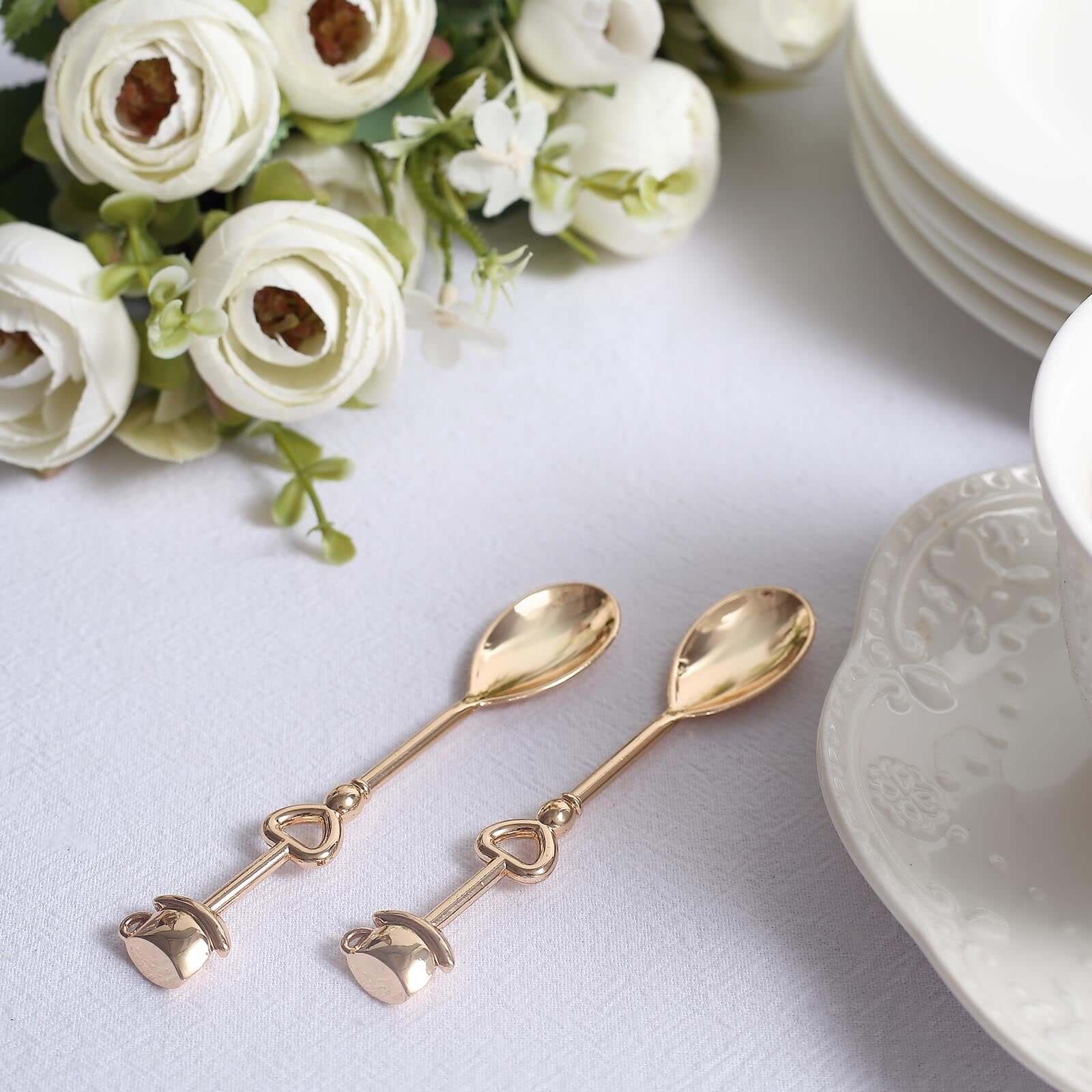 2 Pack 4" Gold Metal Couple Coffee Spoon Set Party Favors, Pre-Packed Wedding Souvenir Gift