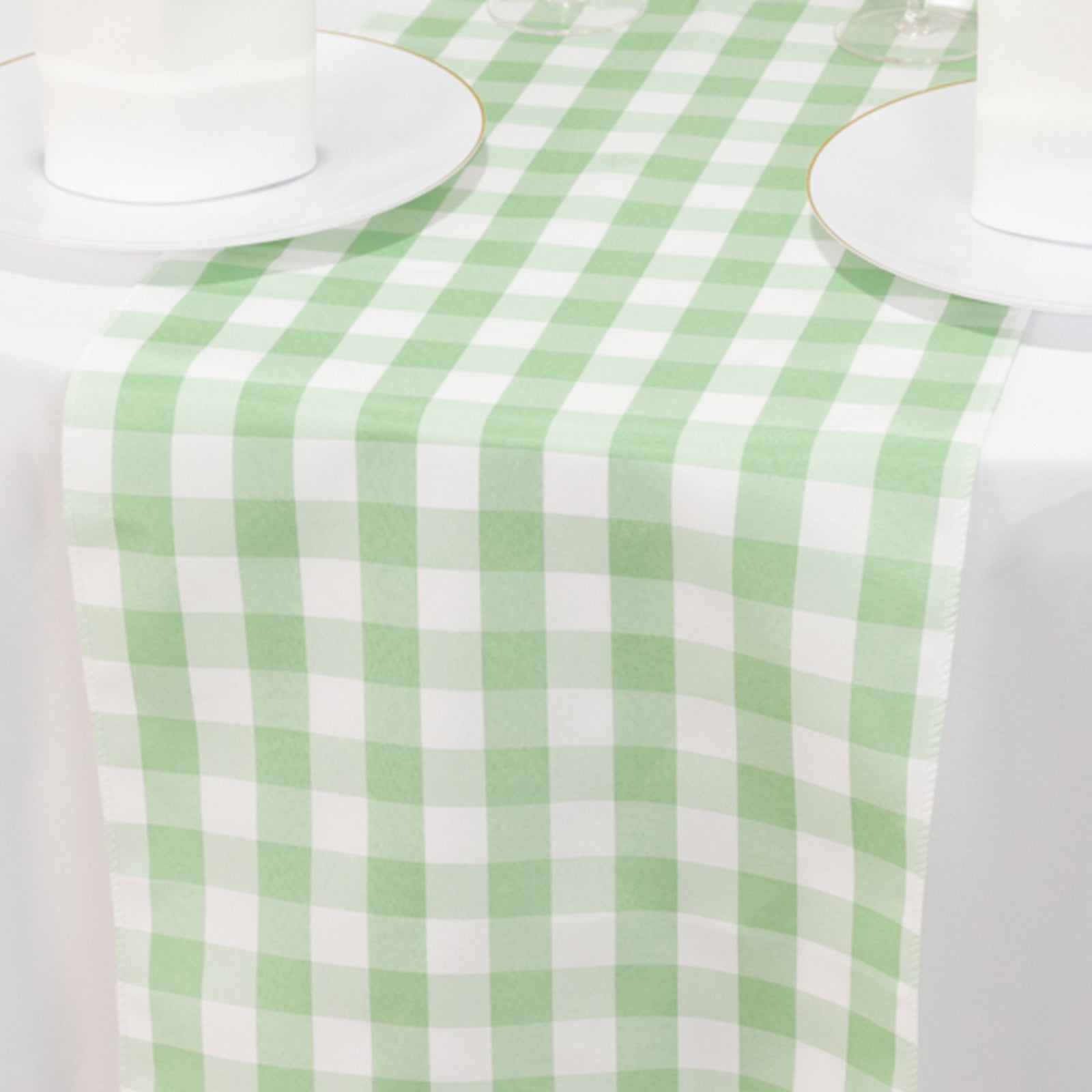 Polyester 14"x108" Table Runner Sage Green/White - Gingham Plaid Design