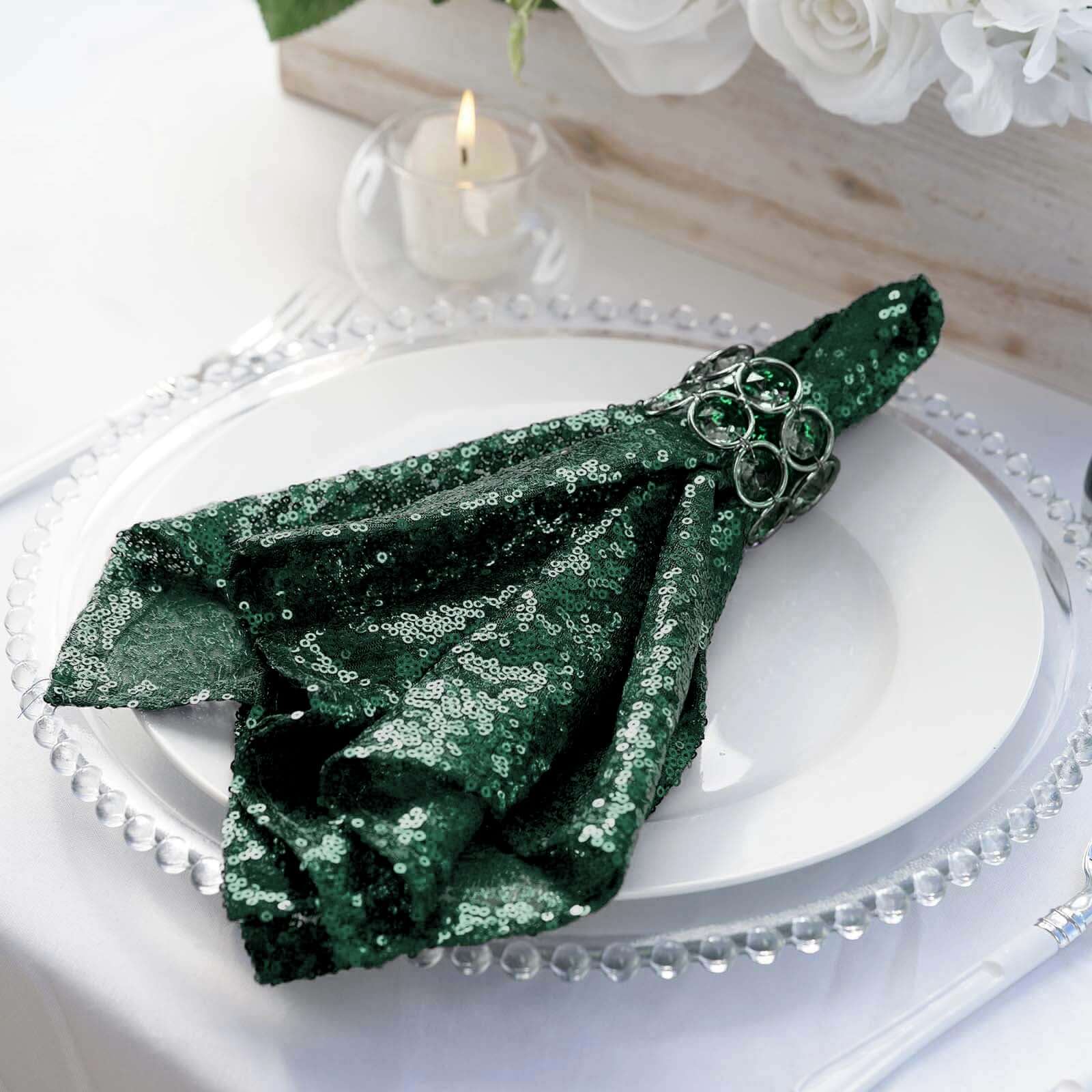 Sequin 20"x20" Napkin Hunter Emerald Green - Shimmering Dinner Napkin