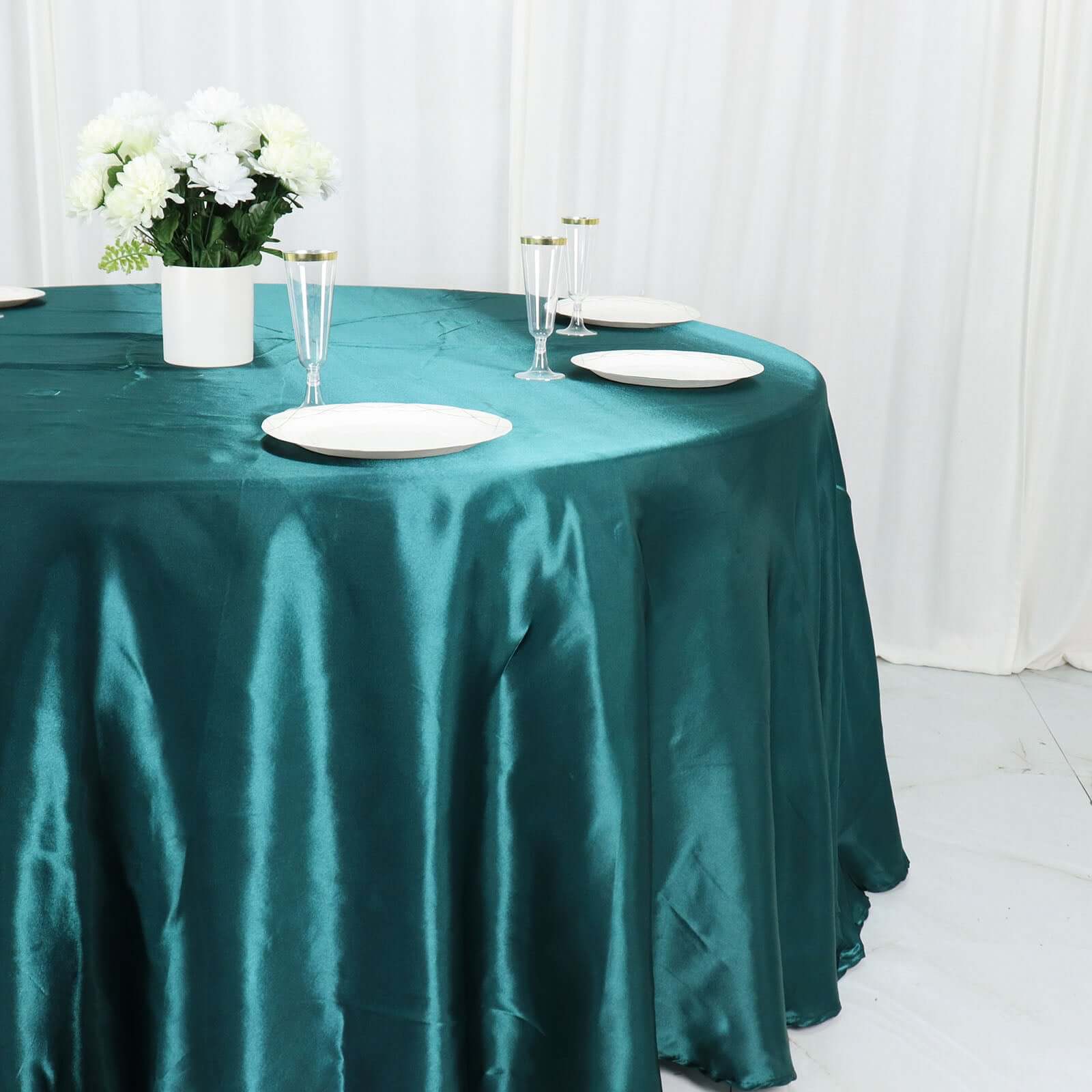Satin 120" Round Tablecloth Peacock Teal - Stylish Seamless Table Cover