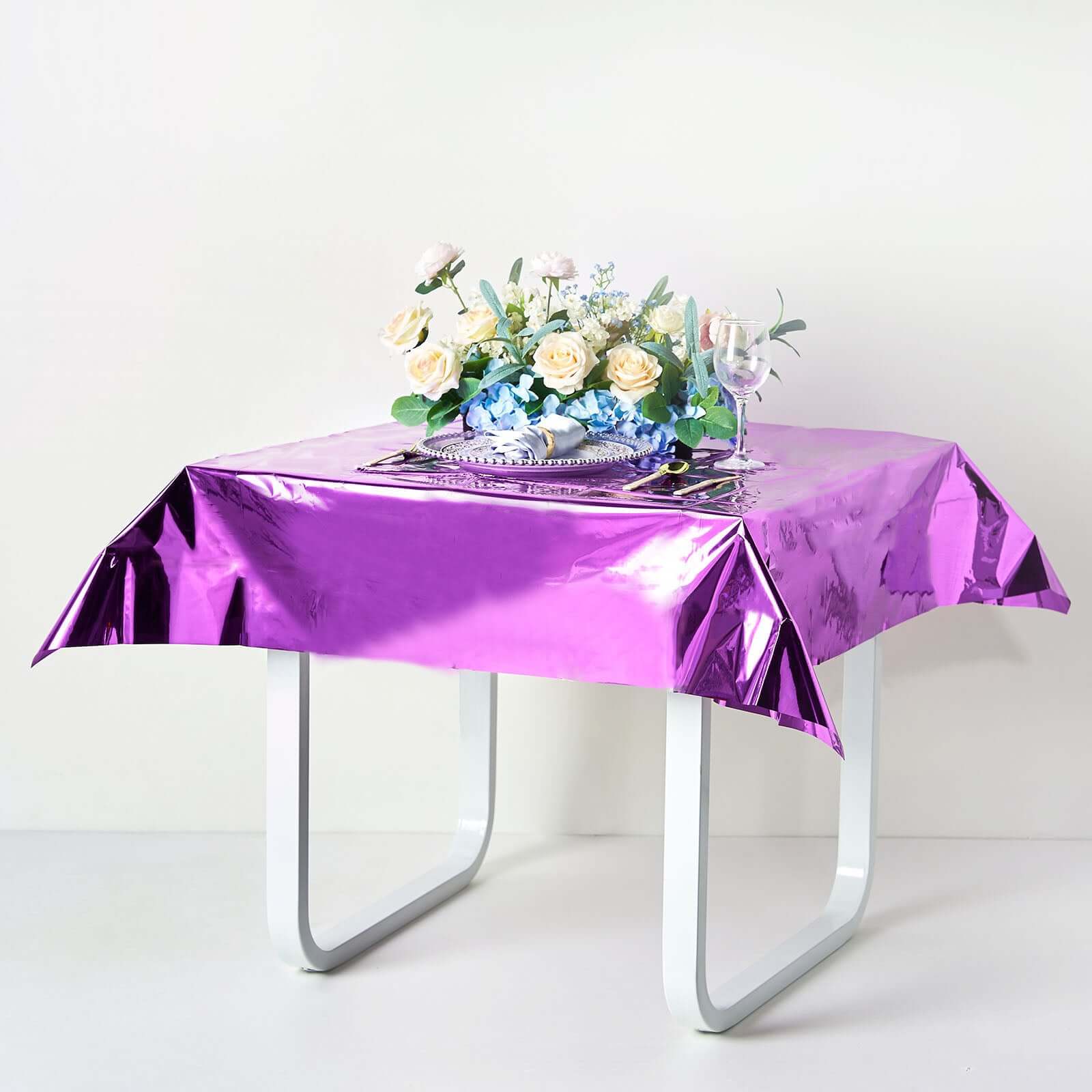 Metallic Foil Tablecloth Square Purple - Stylish Disposable Party Cover 50"x50"