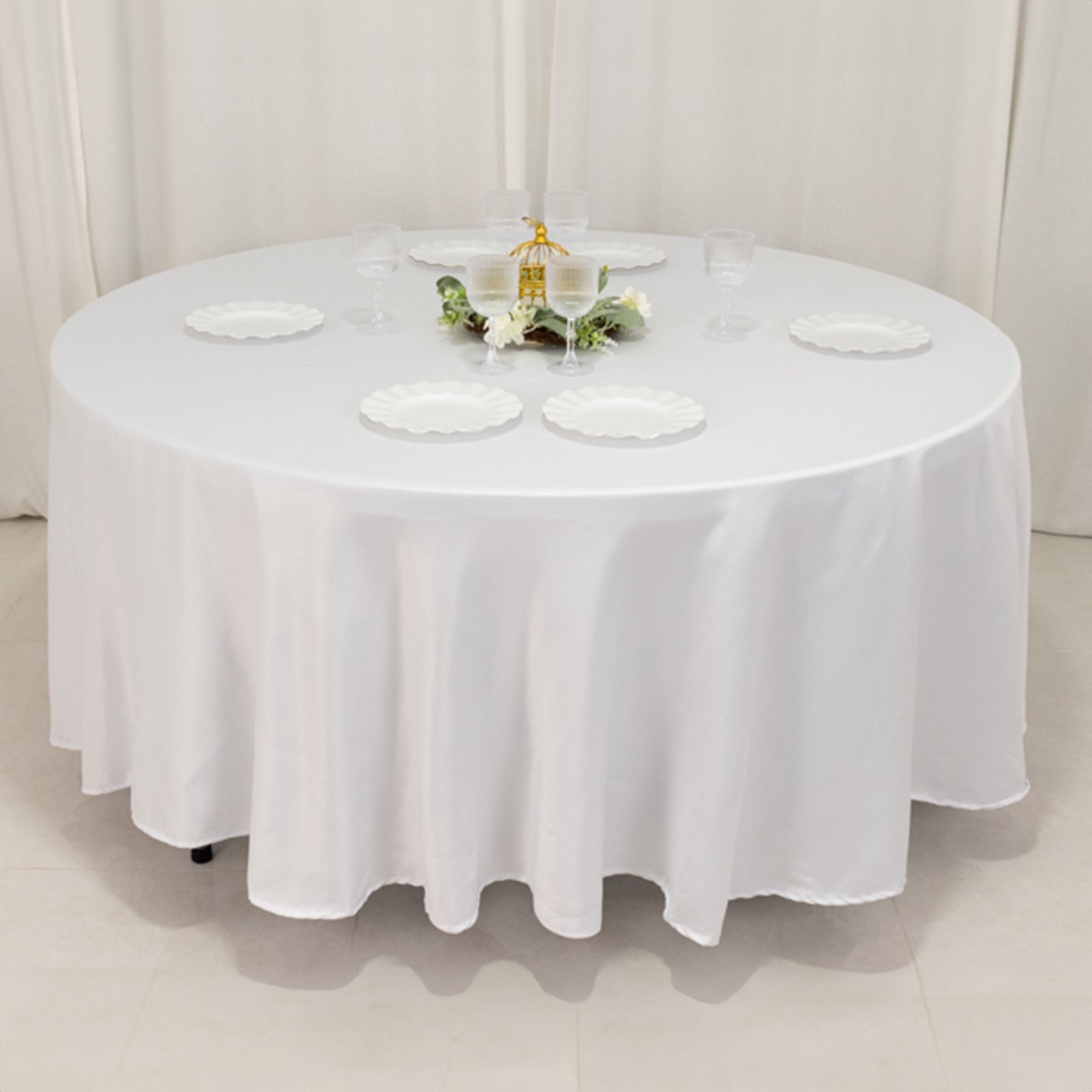 Lamour Satin 108" Round Tablecloth White - Durable & Silk-Like Table Cover for Classy Weddings & Events