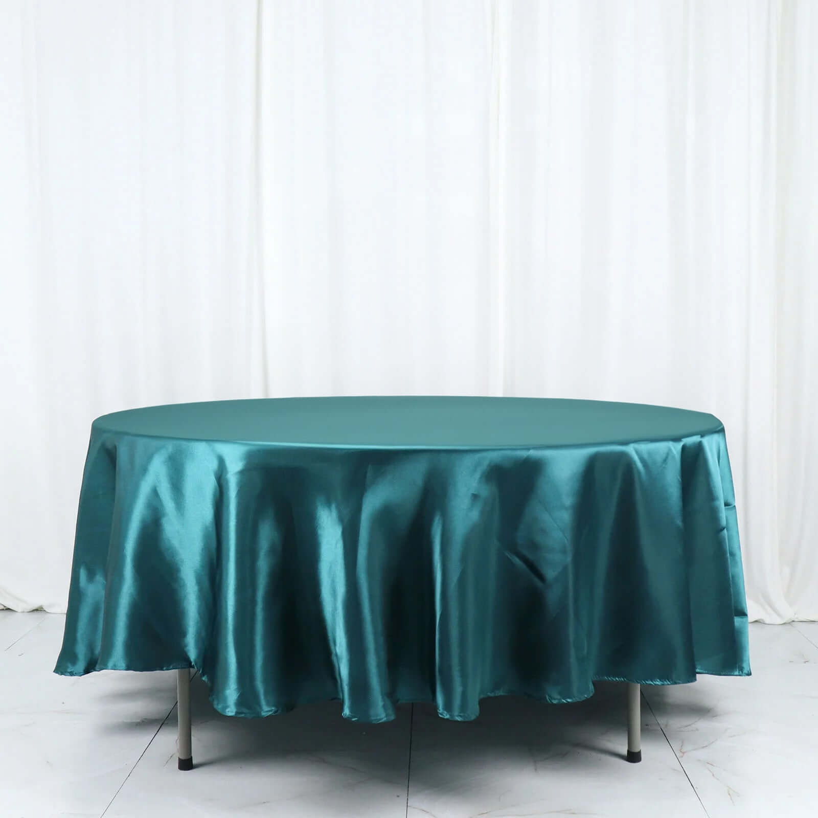 Satin 108" Round Tablecloth Peacock Teal - Smooth and Lustrous Table Cover