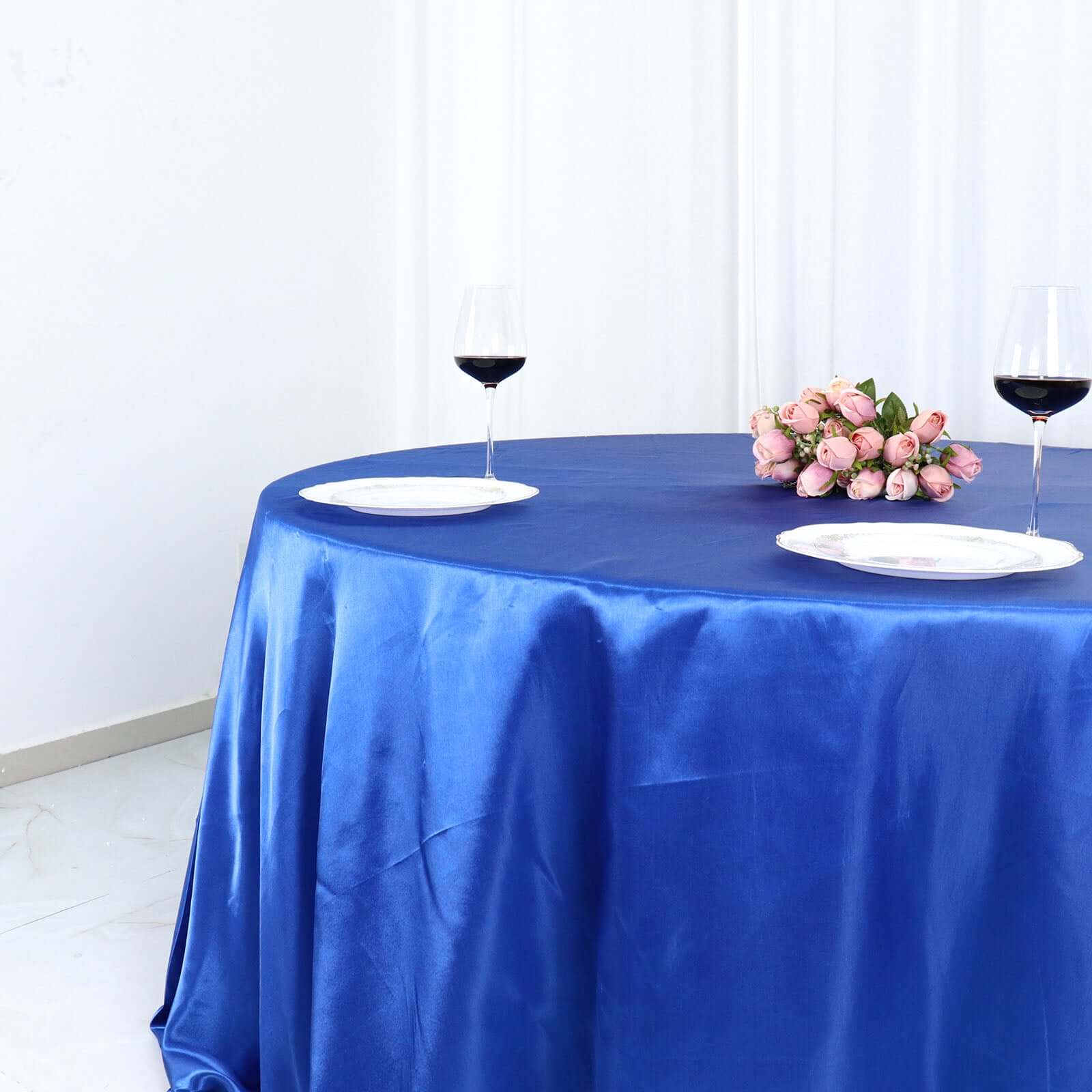 Satin 132" Round Tablecloth Royal Blue - Stylish Seamless Table Cover