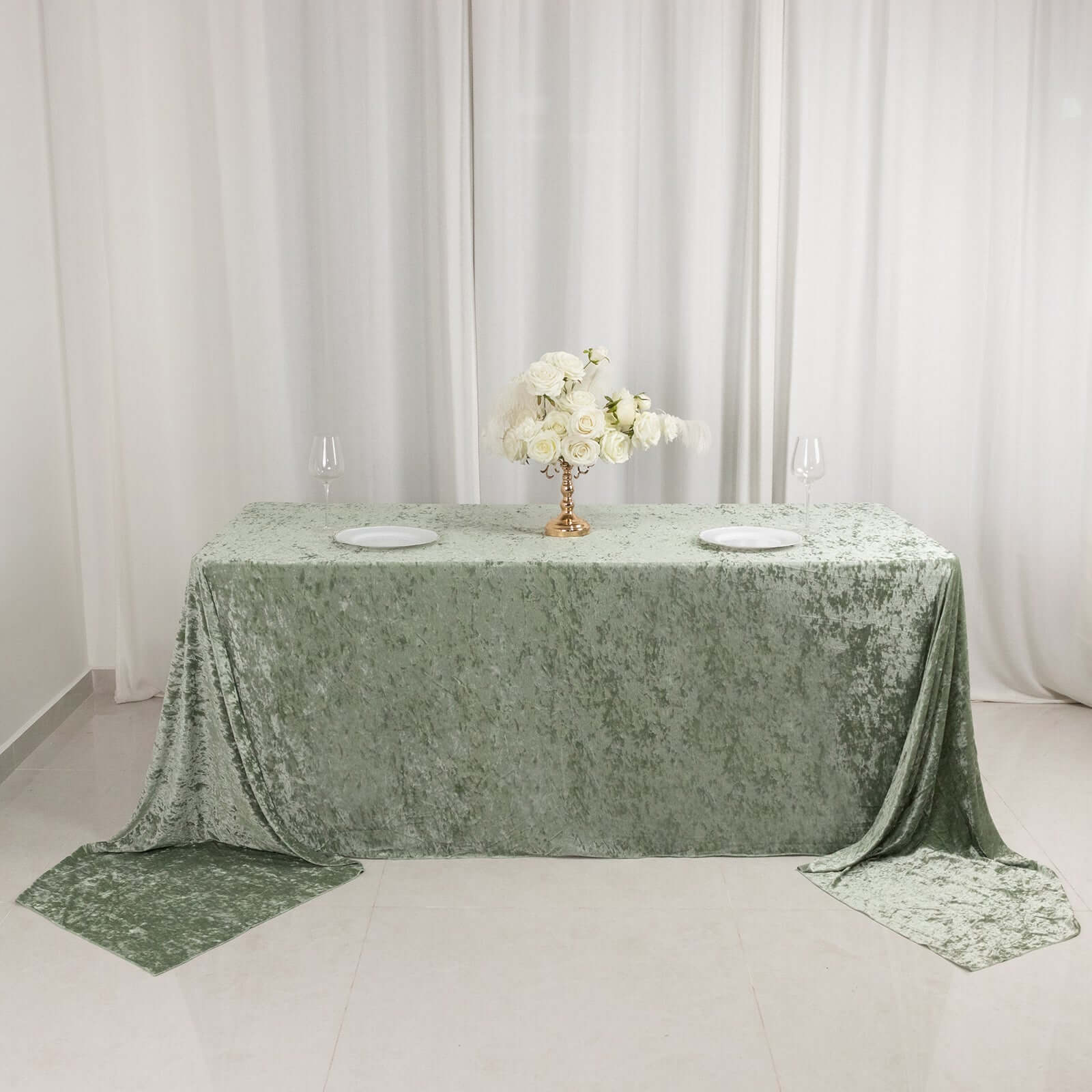 Premium Crushed Velvet 90"x156" Rectangle Tablecloth Sage Green - Reusable Soft Seamless Table Cover