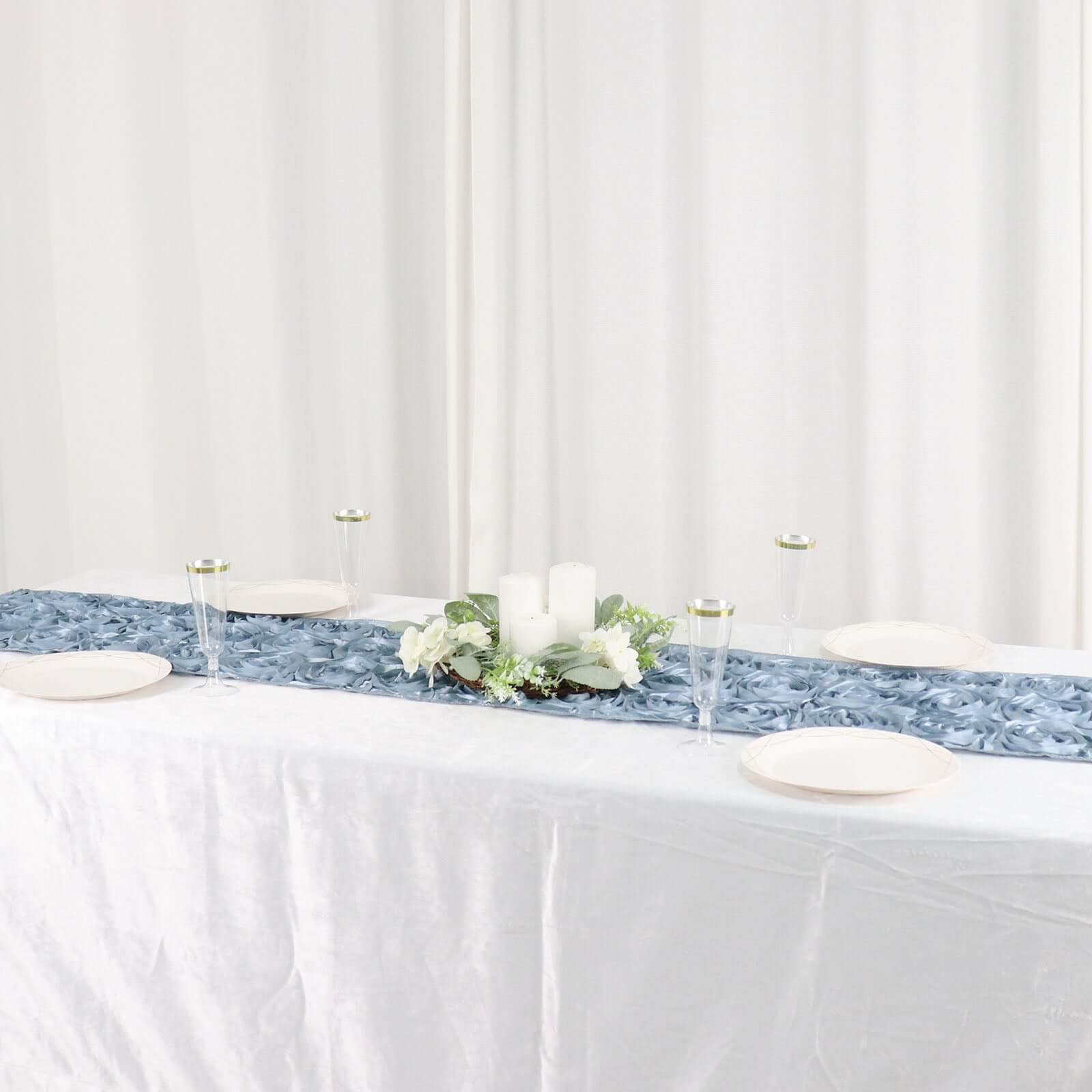 Rosette Satin 14"x108" Table Runner Dusty Blue - Grandiose Design