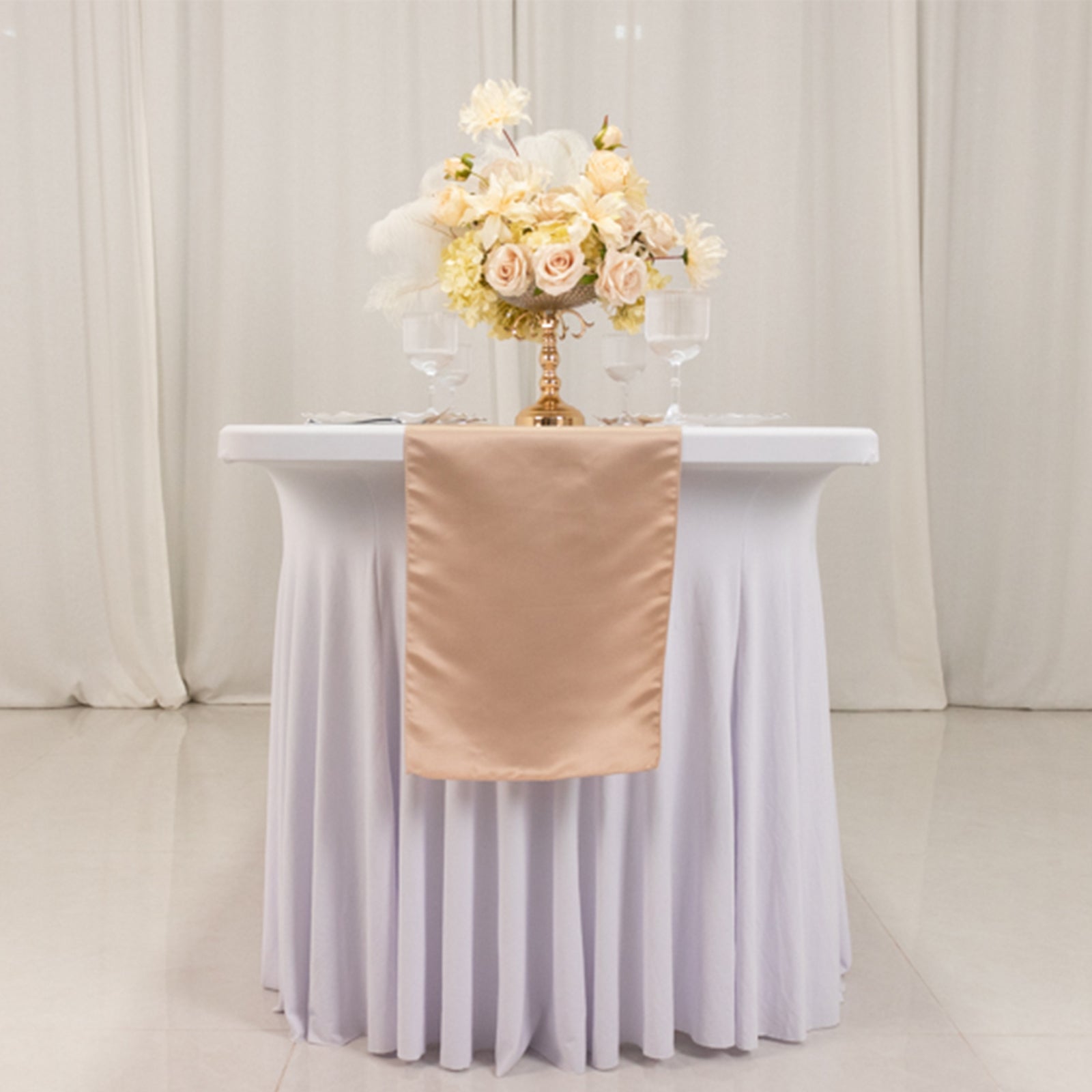 Lamour Satin 12"x108" Table Runner Nude - Smooth & Lustrous Finish