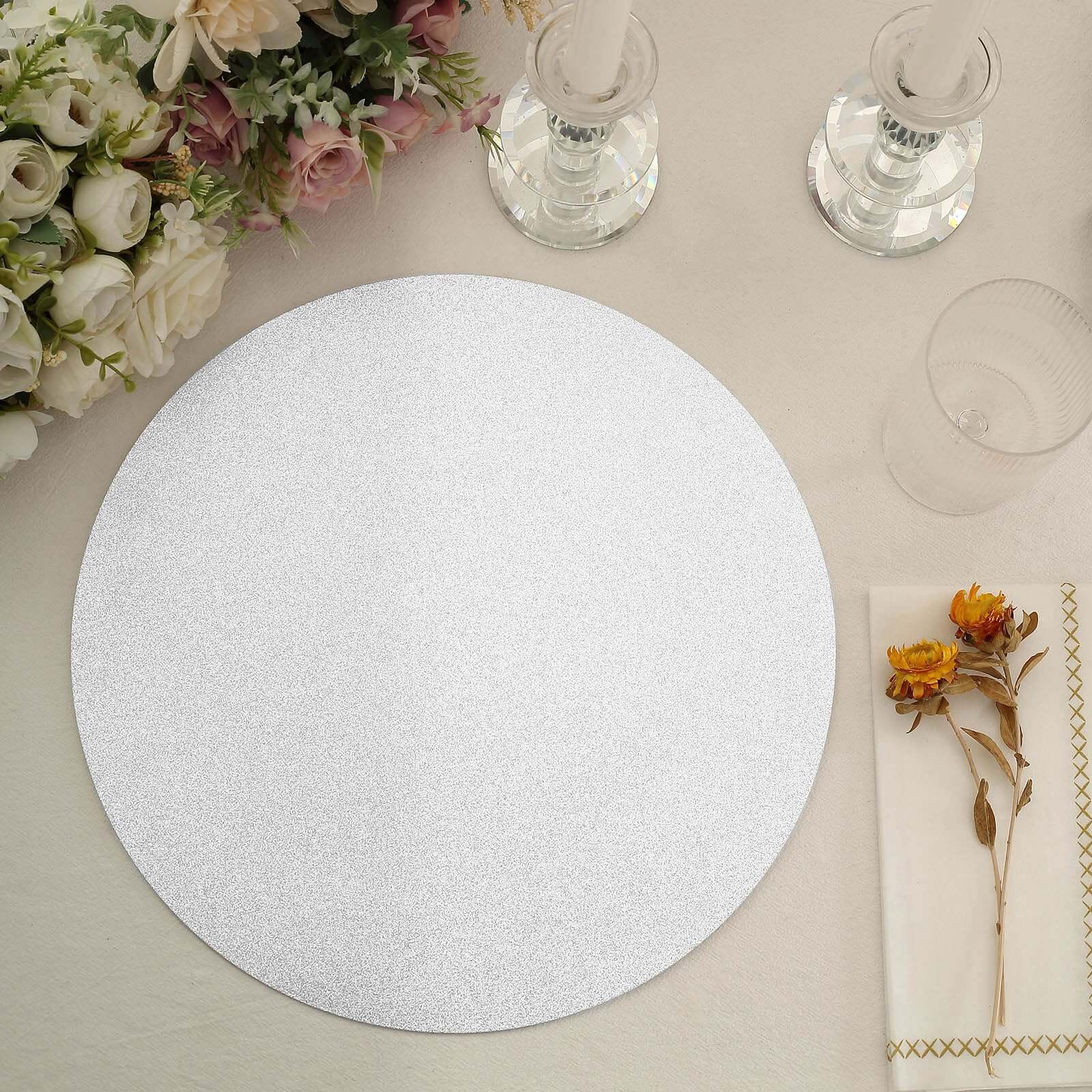20-Pack Disposable Table Placemats in Silver Glitter - 210GSM Paper Placemats for Classy Events 13"