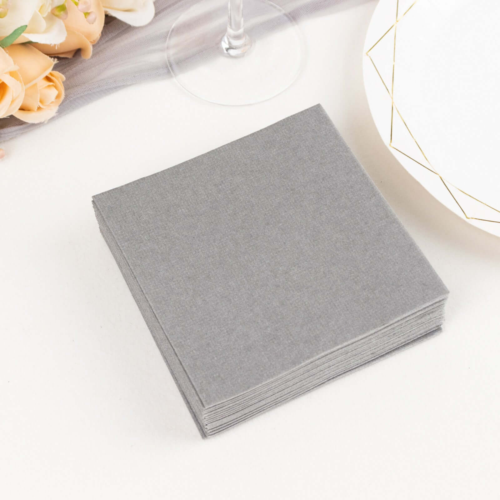 20 Pack Linen-Like Paper 5"x5" Napkins Silver - Highly Absorbent Airlaid Napkins