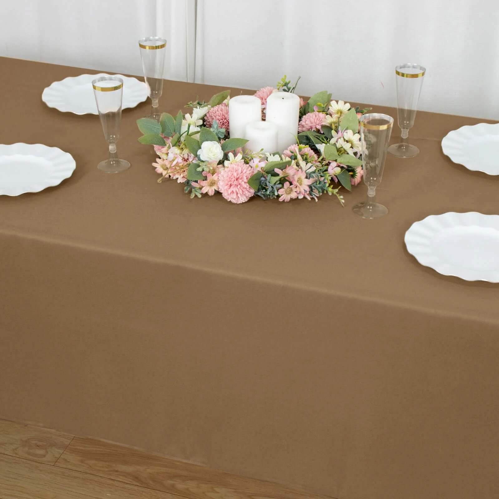Polyester 60"x102" Rectangle Tablecloth Taupe - Durable and Stylish Table Cover