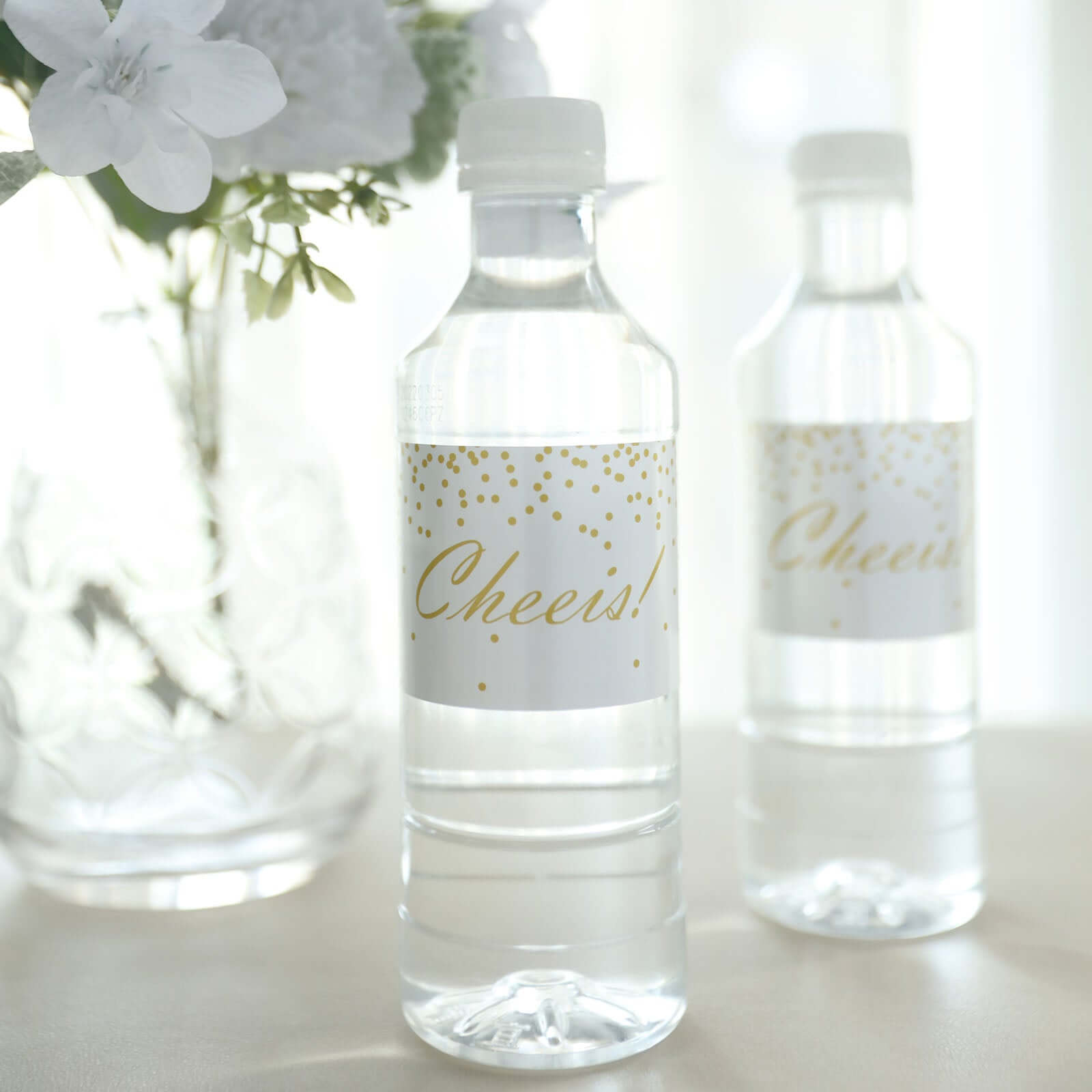 24 Pack White/Gold Water Bottle Labels "Cheers" Wedding Party Waterproof Bottle Stickers