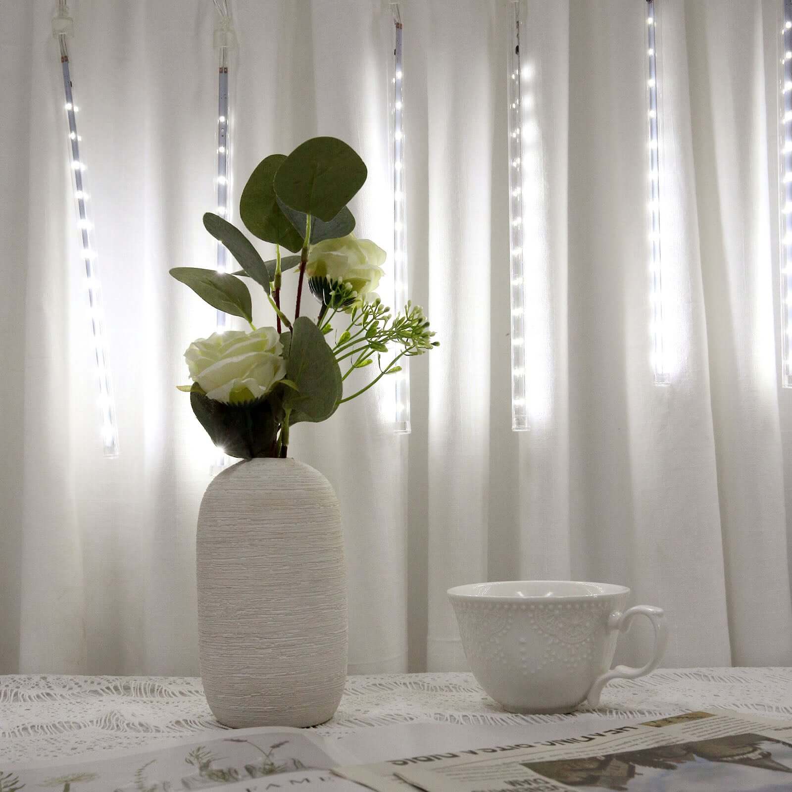 8 Tubes LED Hanging String Lights Icicle Design Clear - Waterproof Snowfall Effect 12"