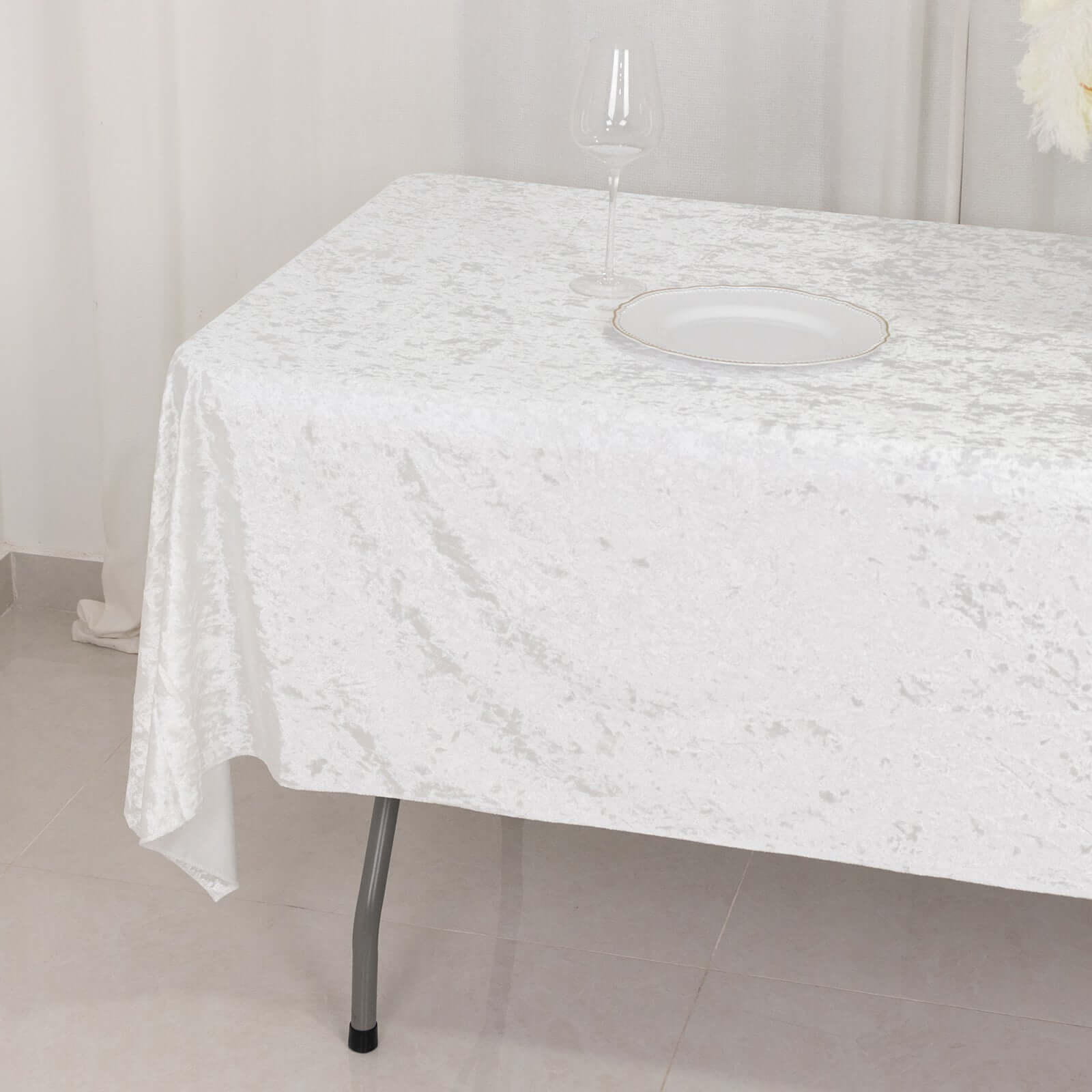 Premium Crushed Velvet 60"x102" Rectangle Tablecloth White - Reusable Soft & Classy Table Cover