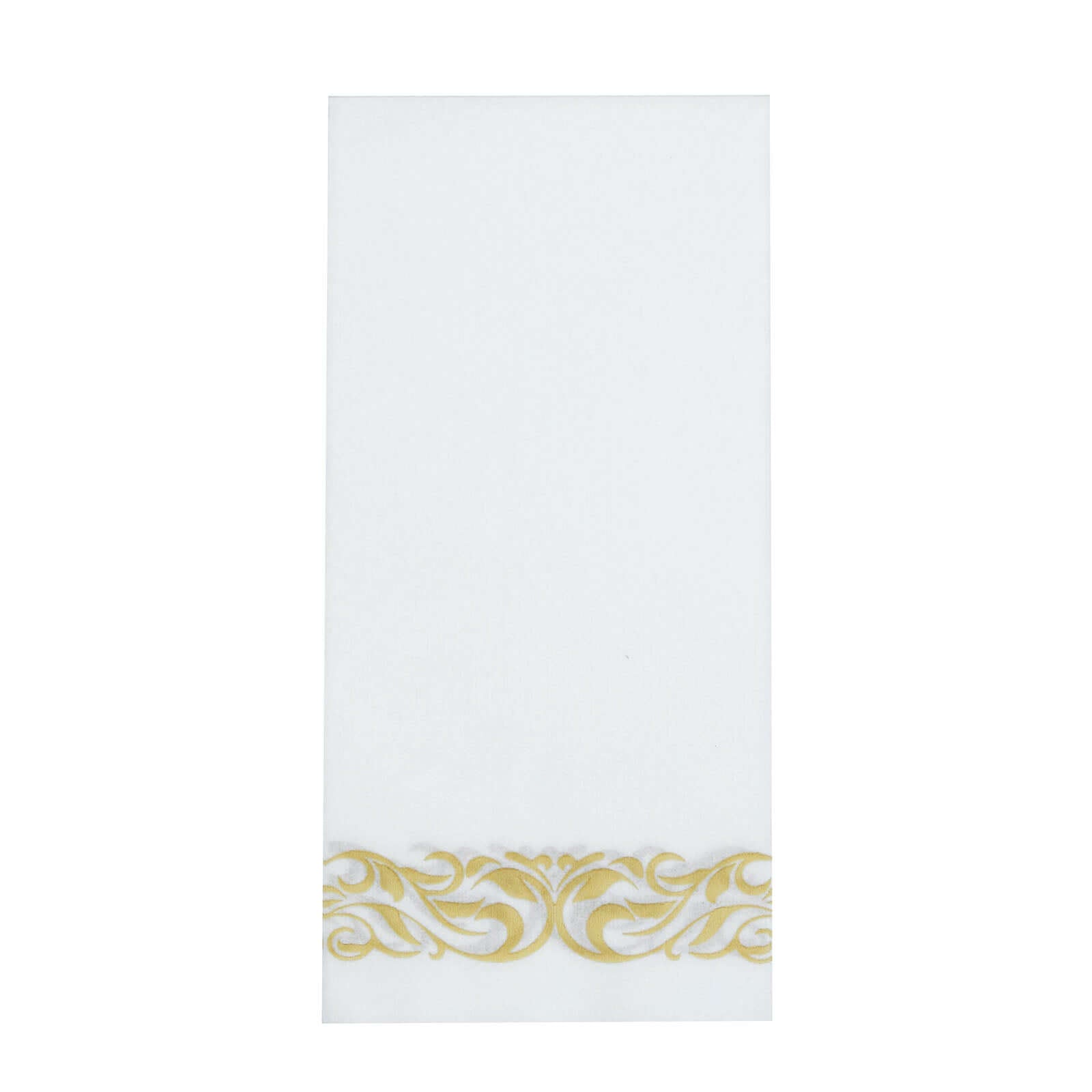 25 Pack Linen-Like Paper 8"x4" Napkins White with Metallic Gold Foil Scroll Design - Soft & Absorbent Airlaid Hand Towels for Exquisite Weddings & Events
