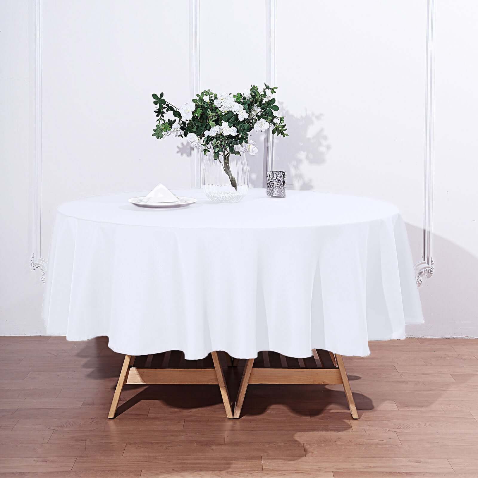 Polyester 90" Round Tablecloth White - Stain and Wrinkle-Resistant Table Cover for Party & Gatherings