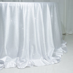 Scuba Round Tablecloth 132″ White with Rhinestone Accents – Seamless, Wrinkle-Free, Stain-Resistant Event Linen