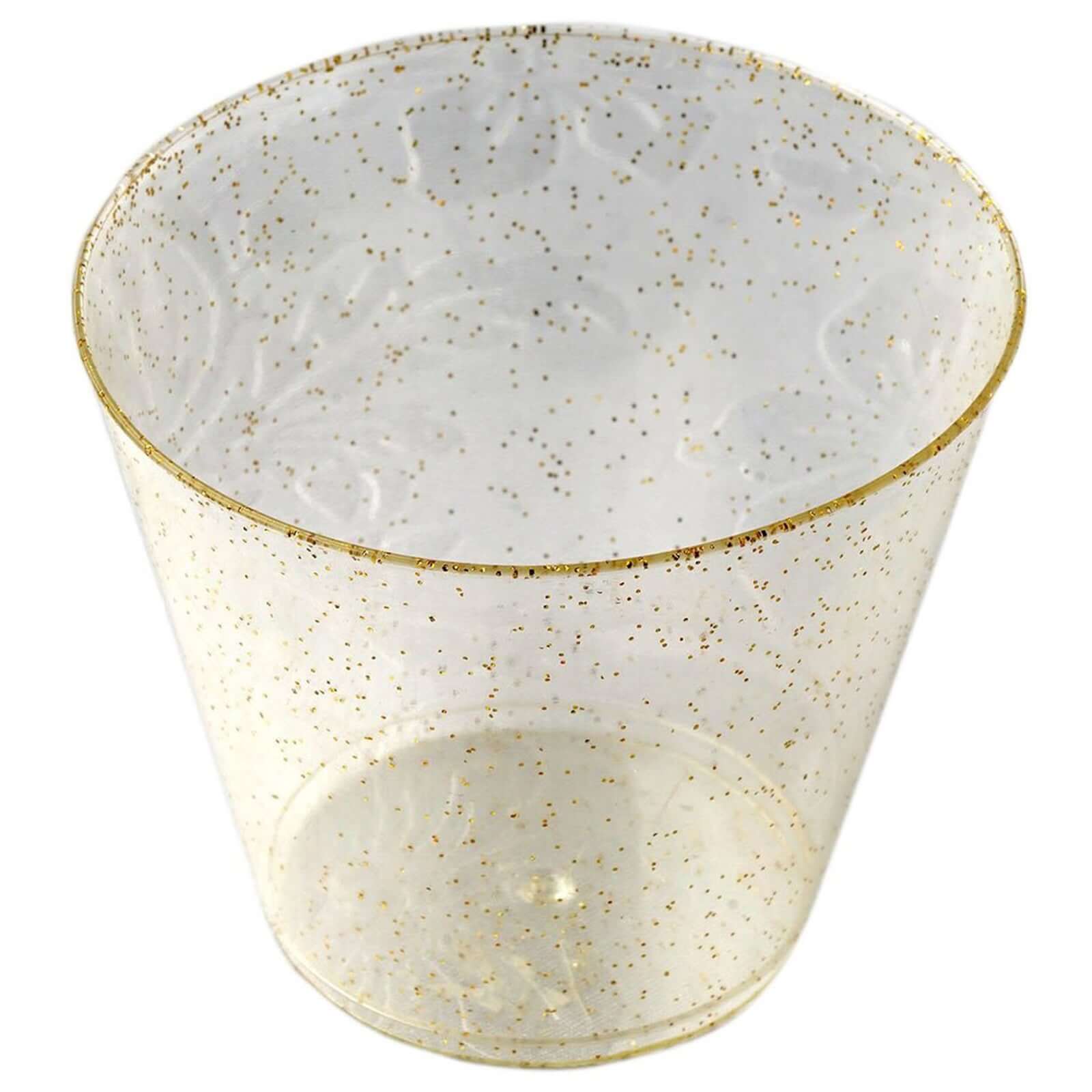 12-Pack Plastic Party Glasses Gold Glittered - Sparkly Disposable Cups for Events 9oz