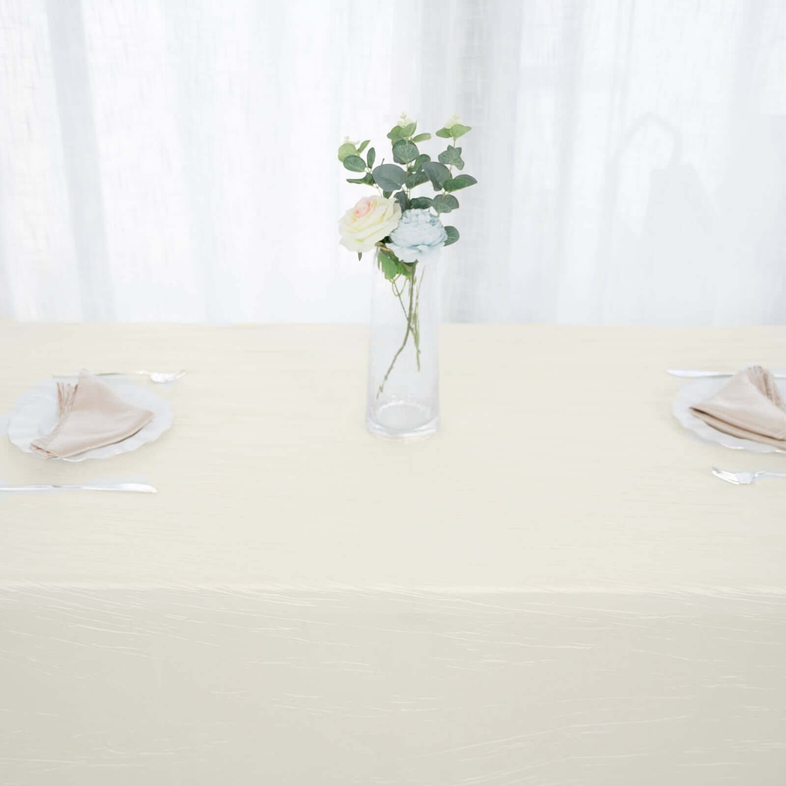 Taffeta 90"x156" Rectangle Tablecloth Ivory - Accordion Crinkle Seamless Table Cover