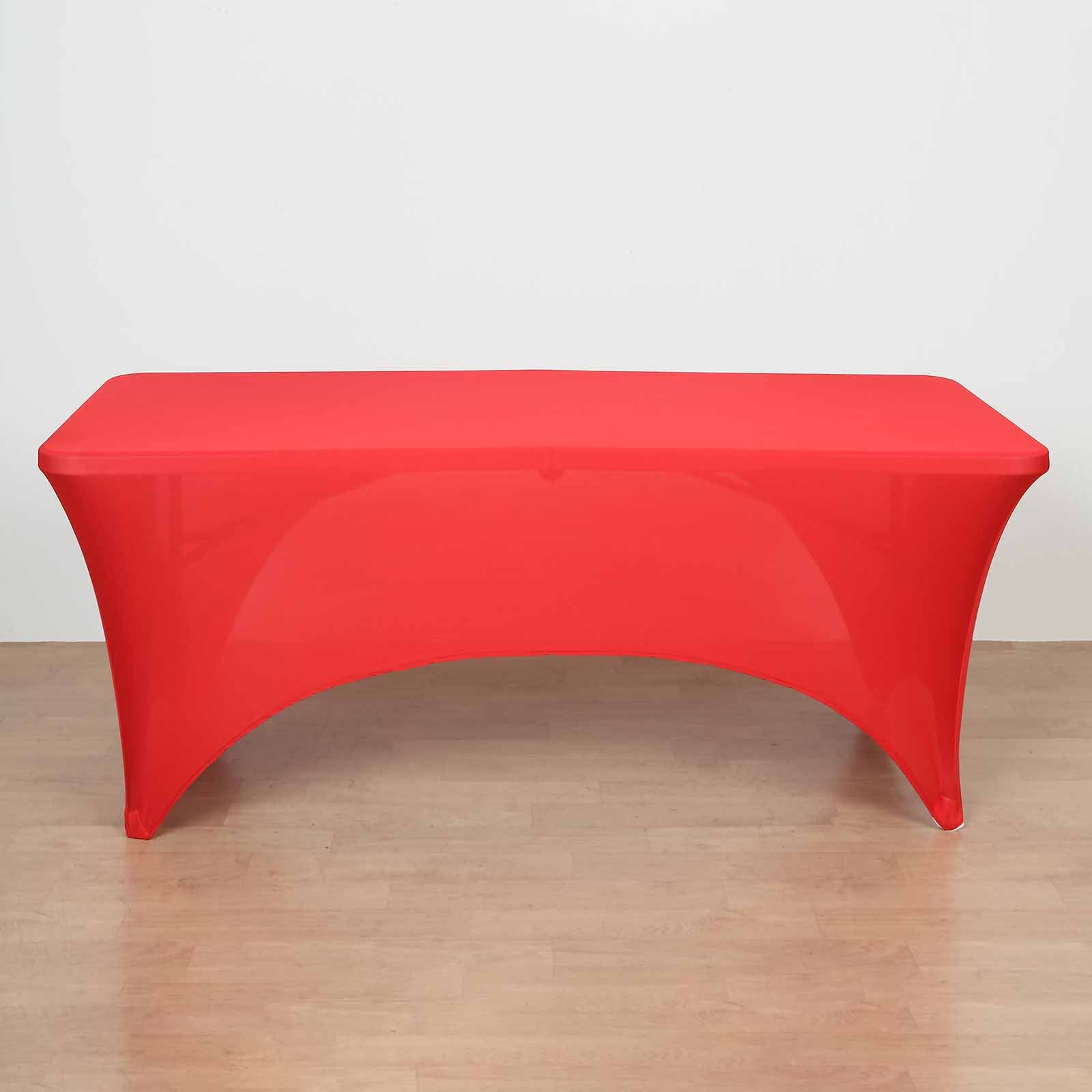Stretch Spandex 96"x30" Rectangle Table Cover Red with Curved Open Back Design Tailored Professional Look