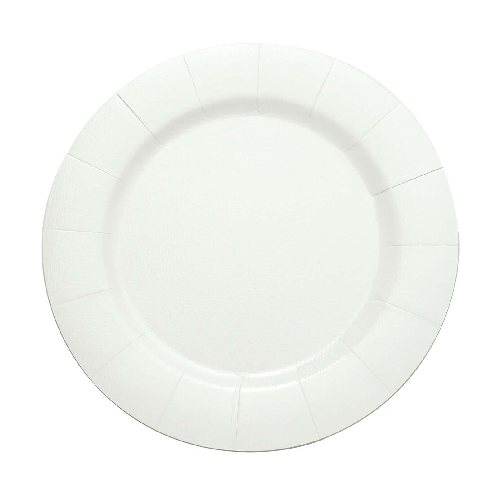 10-Pack Disposable Round Charger Plates in White with Leathery Texture - Durable 1100GSM Cardboard Placemats for Dinner Parties & Banquets 13"