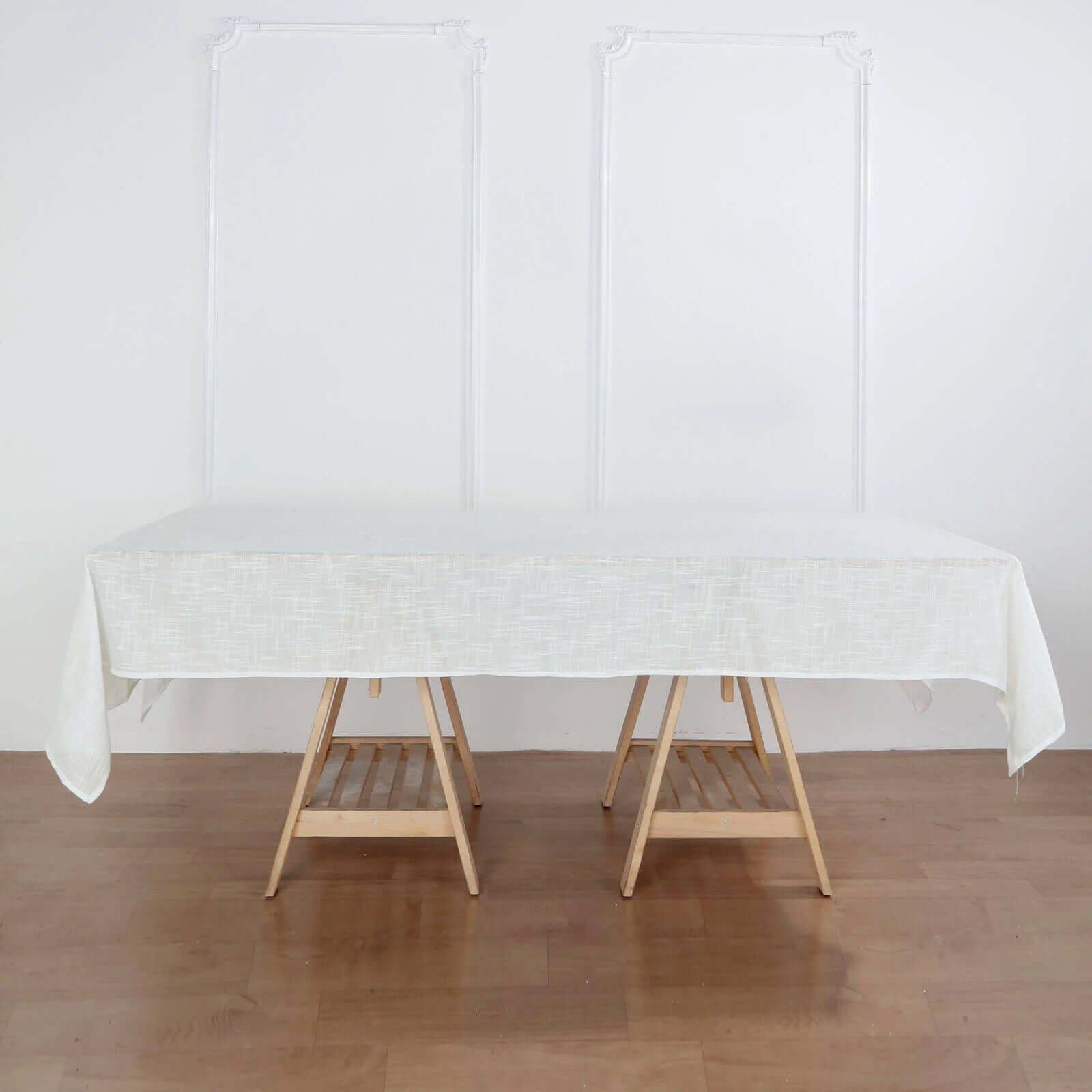 Faux Linen 60"x102" Rectangular Tablecloth White - Slubby Textured & Wrinkle Resistant Table Cover for Weddings and Special Events