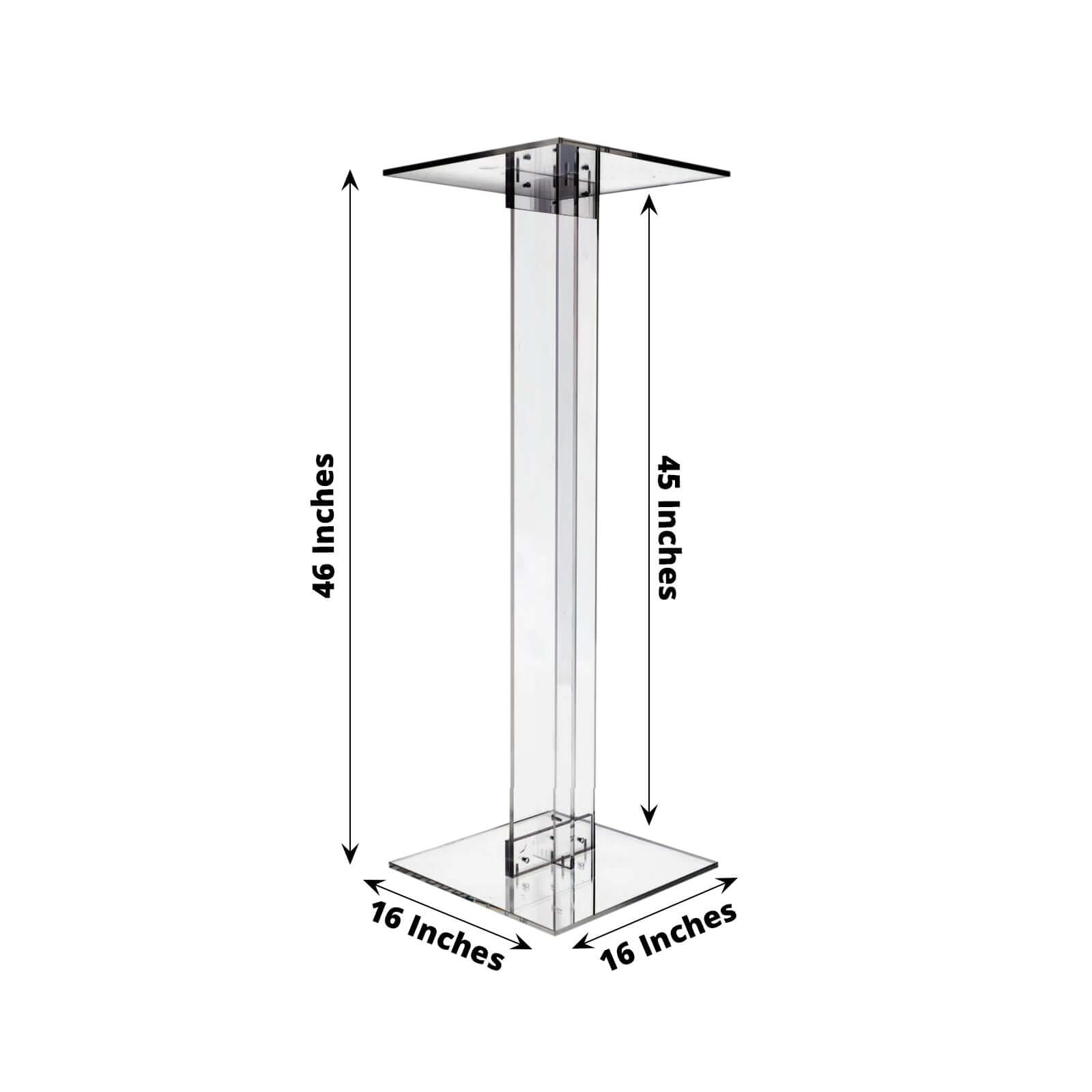 Acrylic Wedding Aisle Display Stand Flower Pedestal with Square Bases Clear - Durable 10mm Thick Centerpiece for Events 46"
