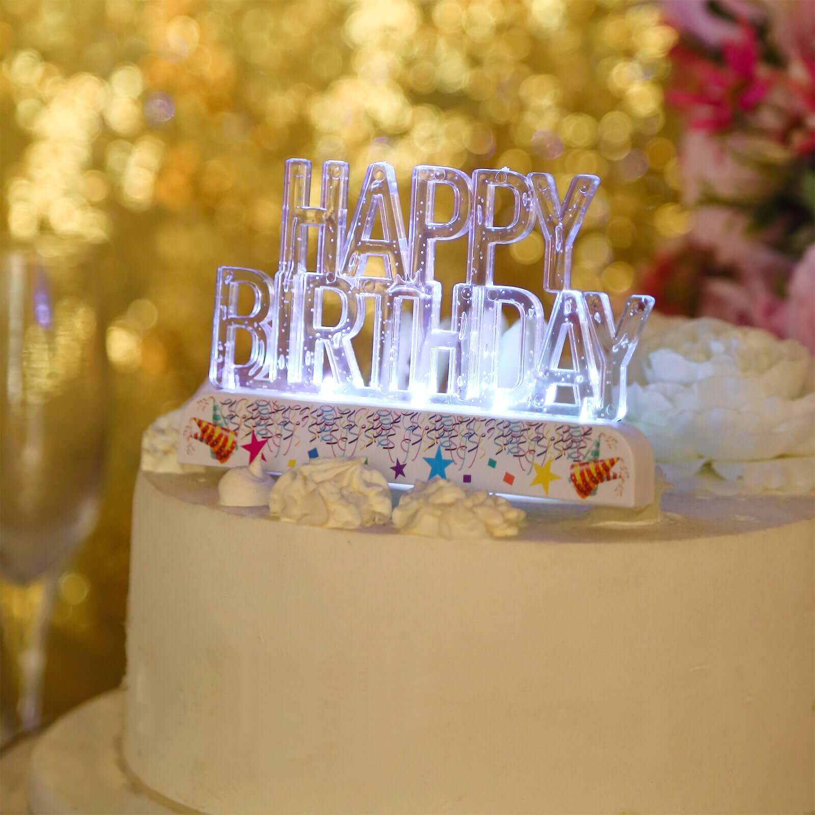 LED Cake Topper Multicolor Flashing Clear Acrylic - Perfect Happy Birthday Party Decor 5"x3"