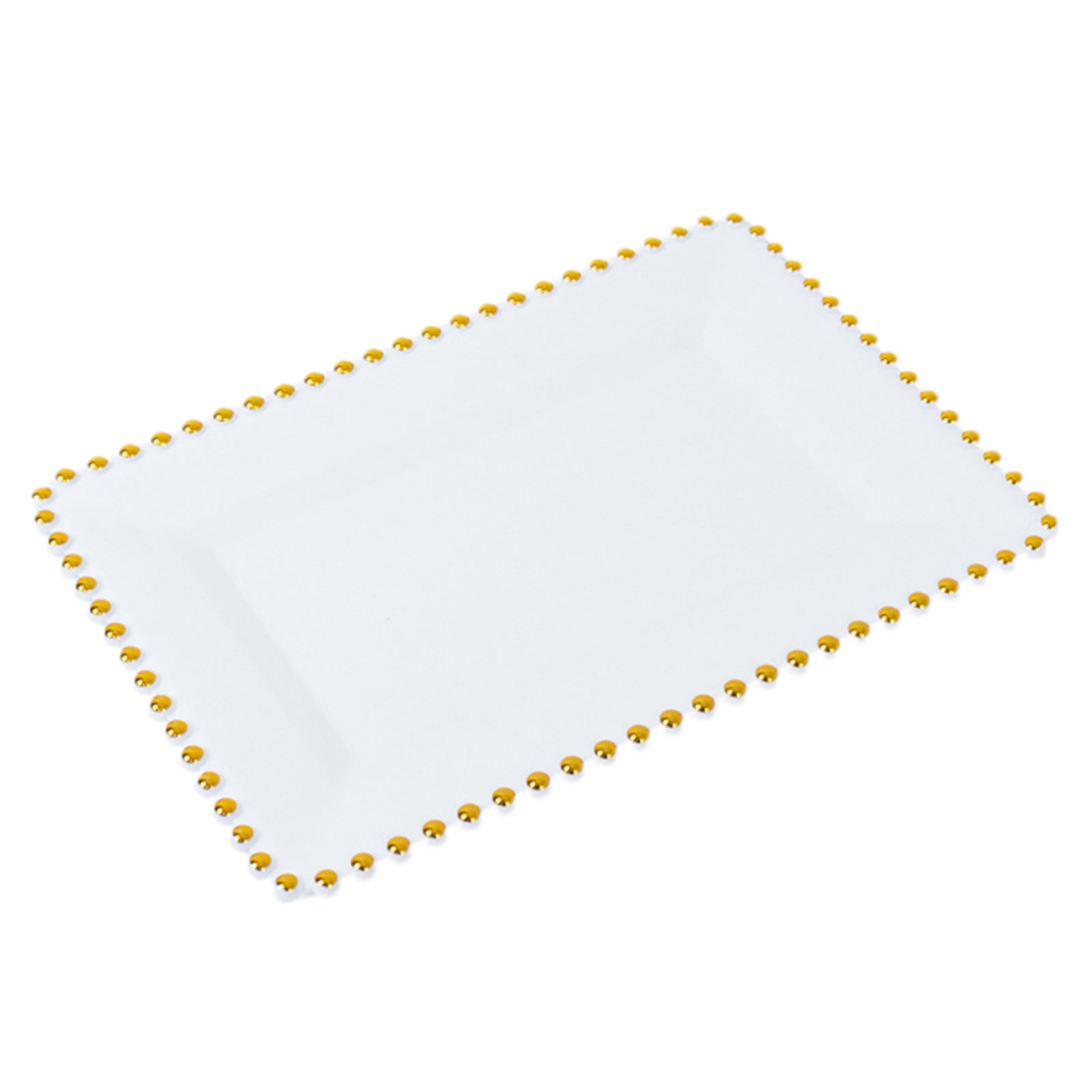 6-Pack Rectangular Acrylic Serving Trays White with Gold Beaded Rim - Food and Dessert Platters 9"x13"