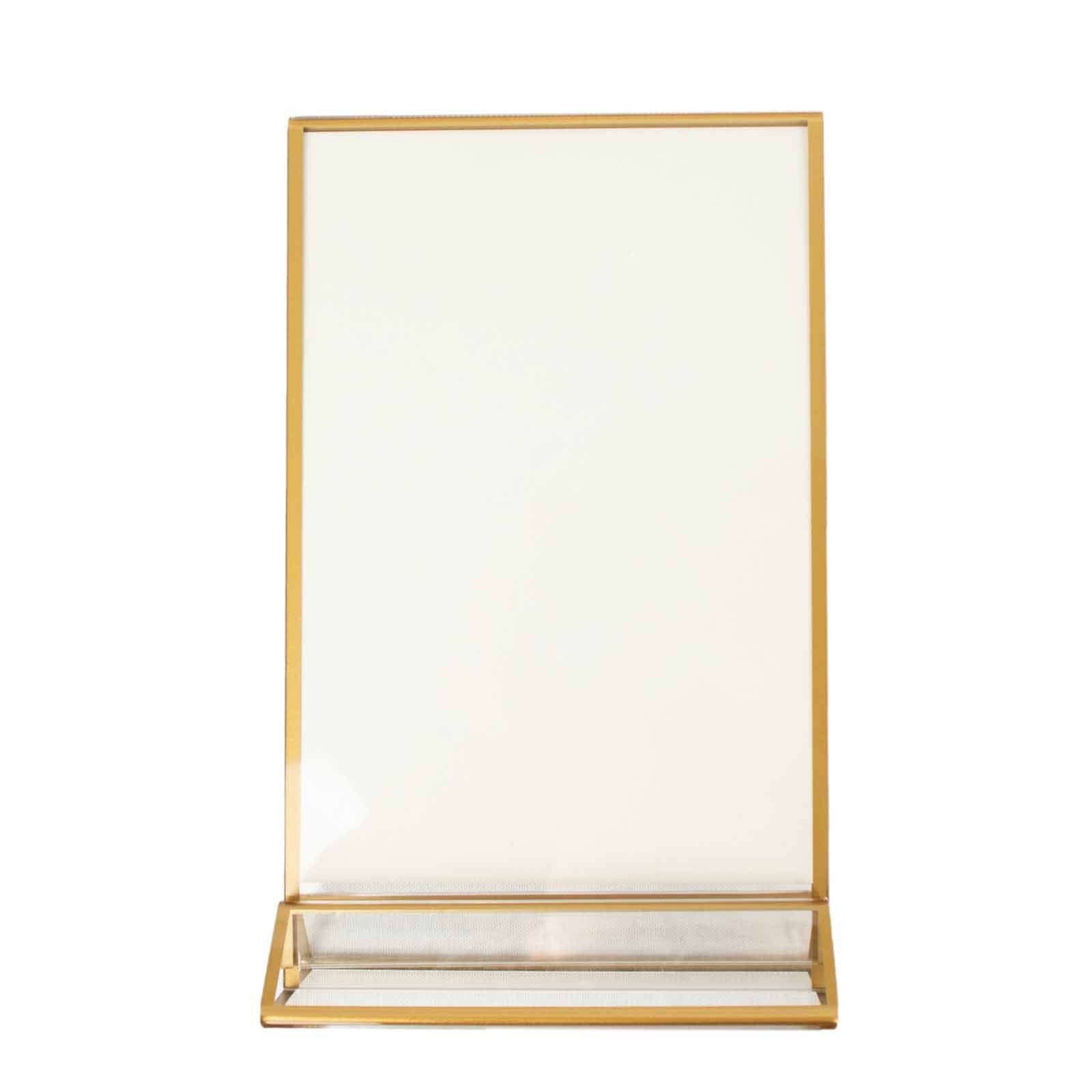 6-Pack Gold Frame Acrylic Table Sign Holders Double-Sided Display for Numbers and Menus - Perfect for Weddings 5"x9"