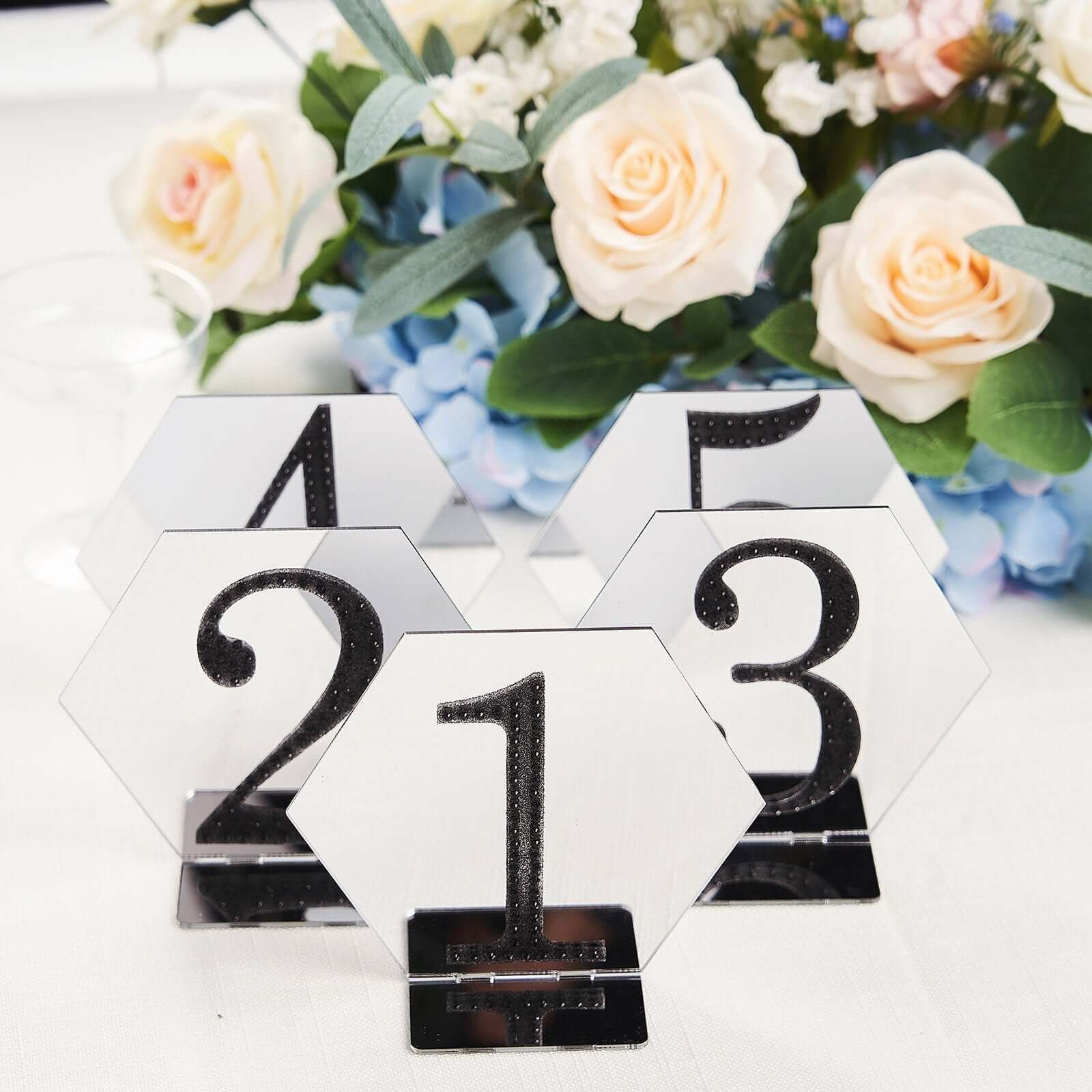5-Pack Acrylic Table Sign Holders Hexagon Design Silver - Ideal for Modern Event Centerpieces 5"