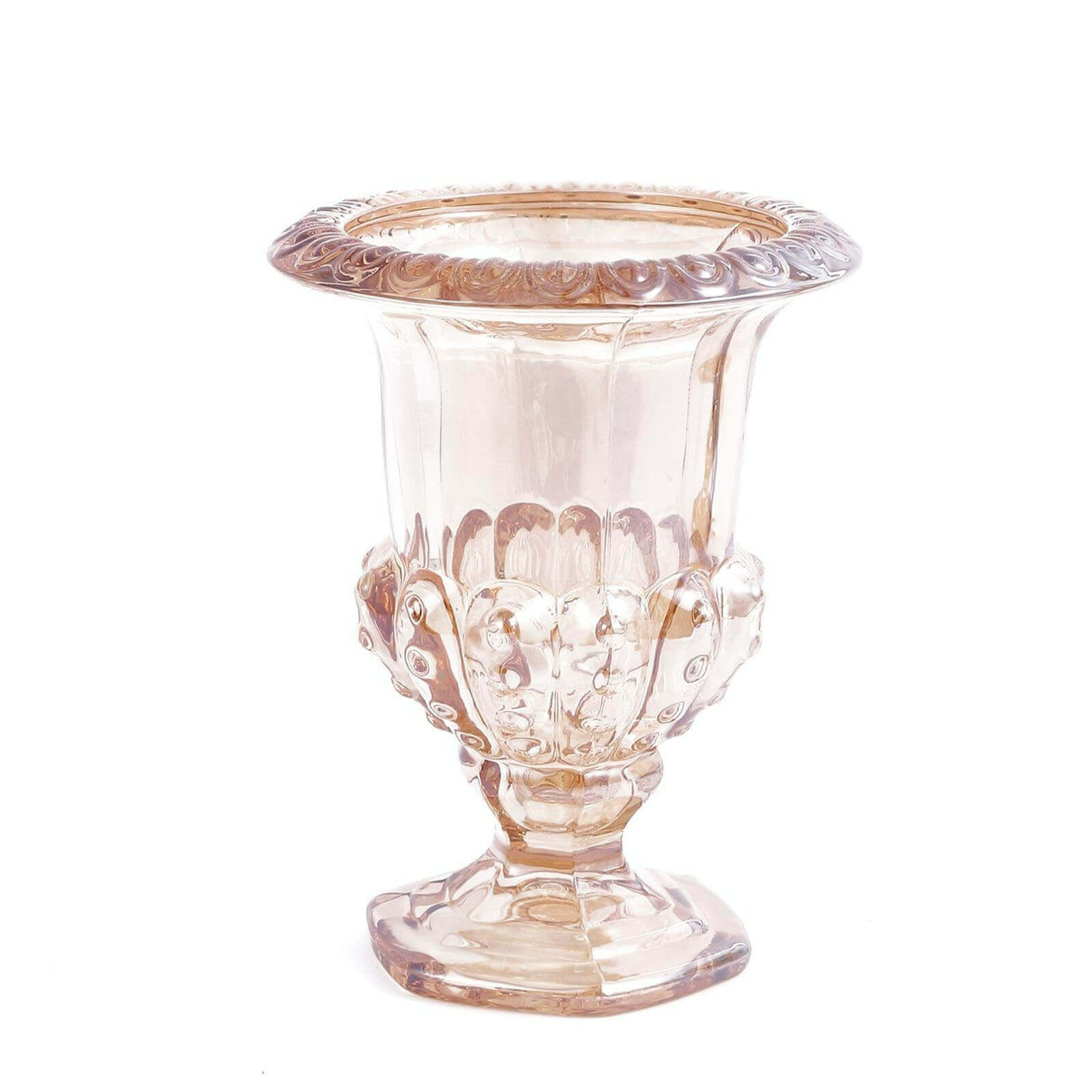 2-Pack Glass Mini Pedestal Flower Vases in Classic Roman Urn Style Amber Gold - Sophisticated Wedding Table Centerpieces 8"