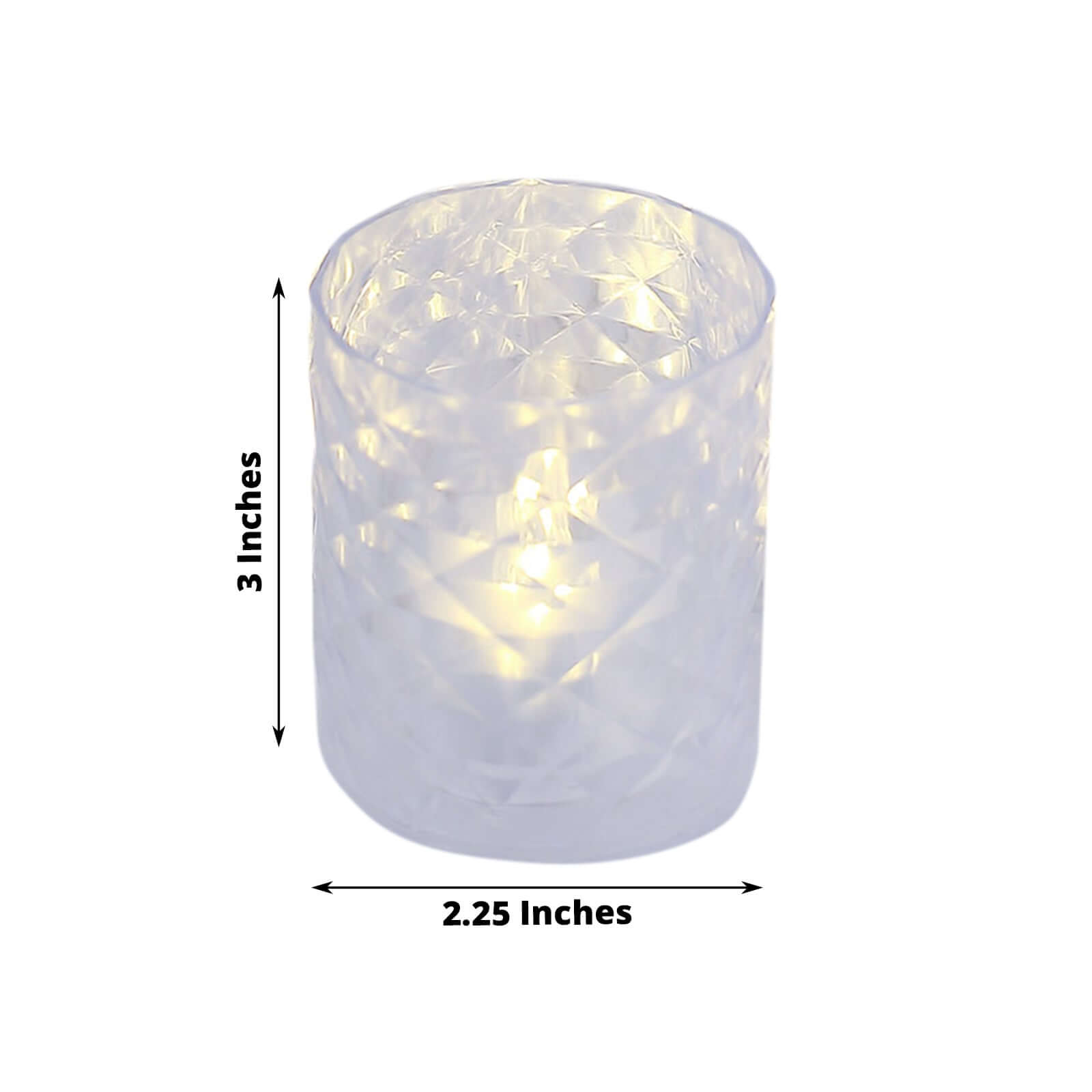 12-Pack LED Tealight Candle Holders Whiskey Glass Design Clear - Warm White Battery Operated Lights 3"