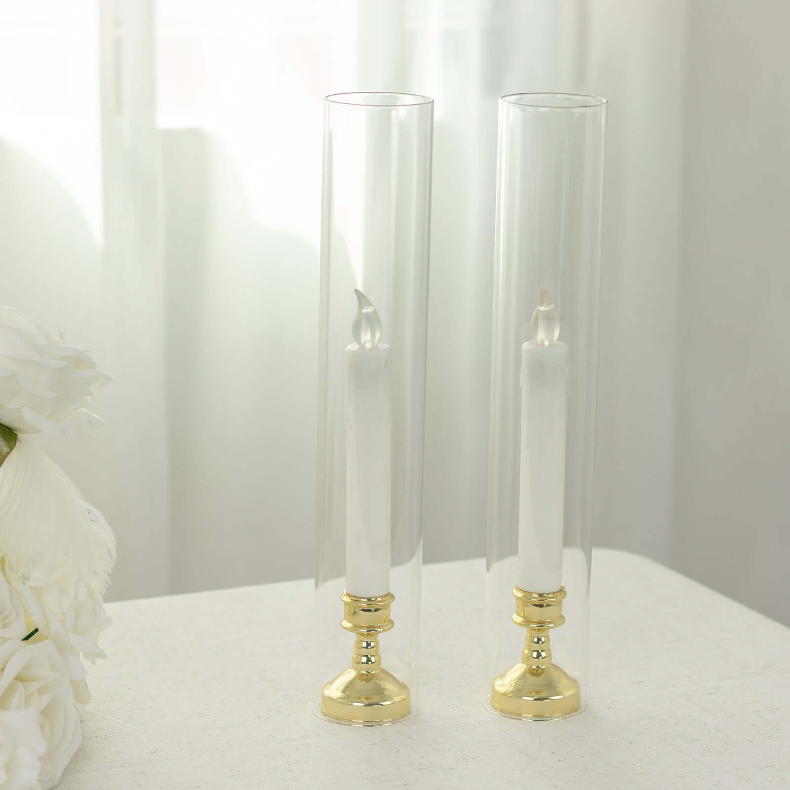 2-Pack Glass Pillar Hurricane Candle Shades - Clear Chimney Tube with 2.25" Wide Open Ends 14"