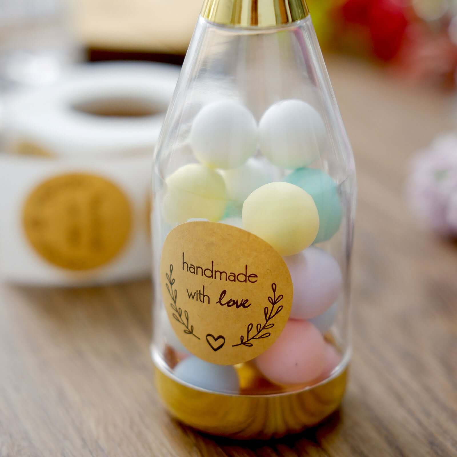 500Pcs 1.5” Handmade with Love Olive Branch Stickers Roll, Cookie and Bakery Box Labels - Round