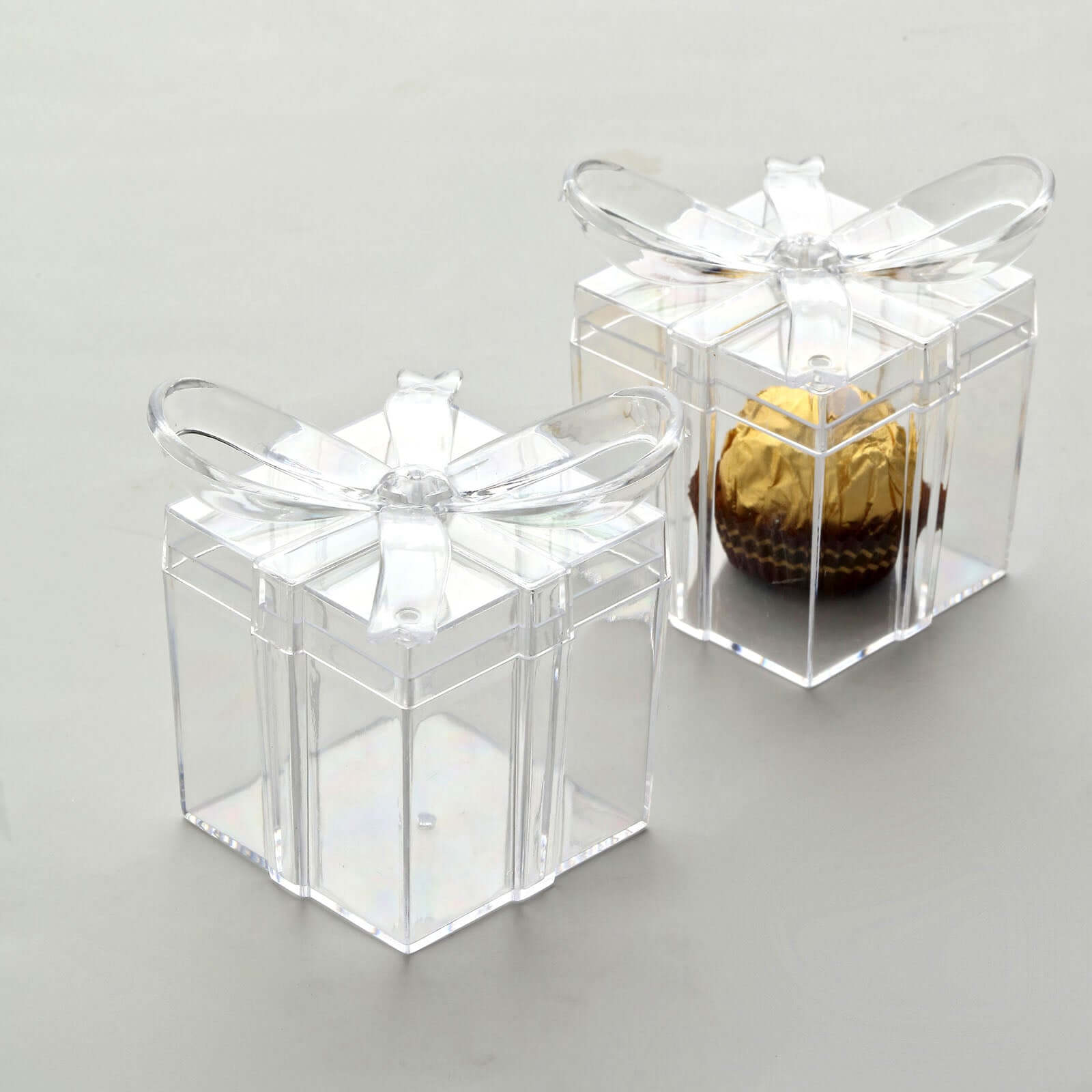 12 Pack 3" Square Clear Bow Top Plastic Party Favor Boxes, Transparent Candy Container Gift Boxes