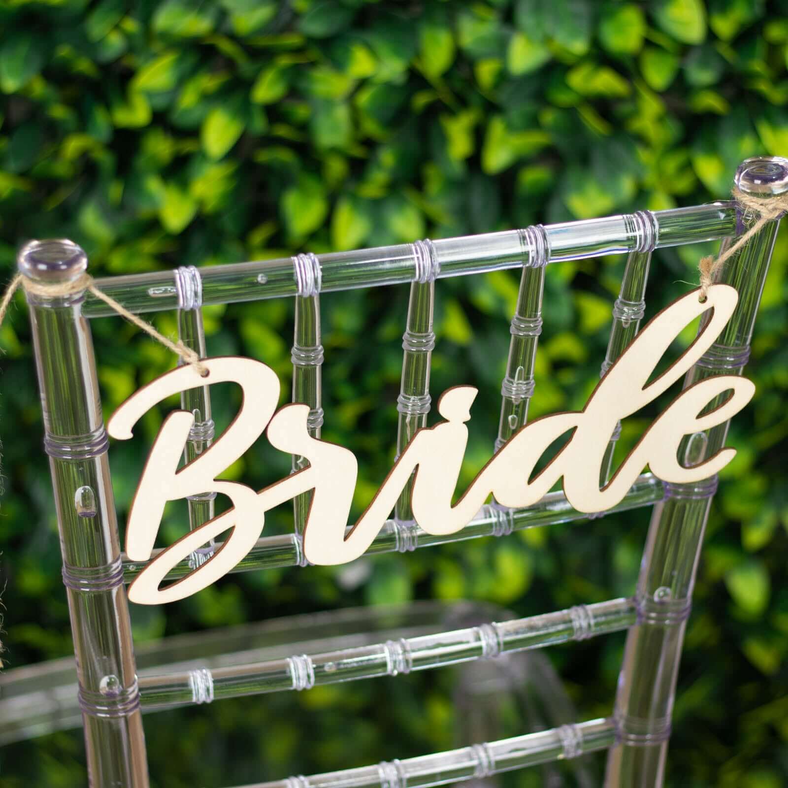 Set of 2 Bride and Groom Chair Signs Natural Wood - Charming Calligraphy Wall Hanging Wedding Decor & Props 12"x5"